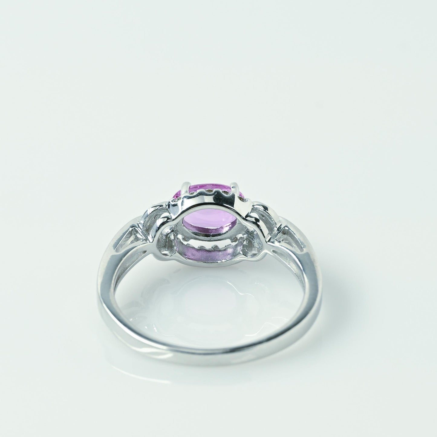 Pink Sapphire Oval & Diamond East-West Set 18k White Gold Ring