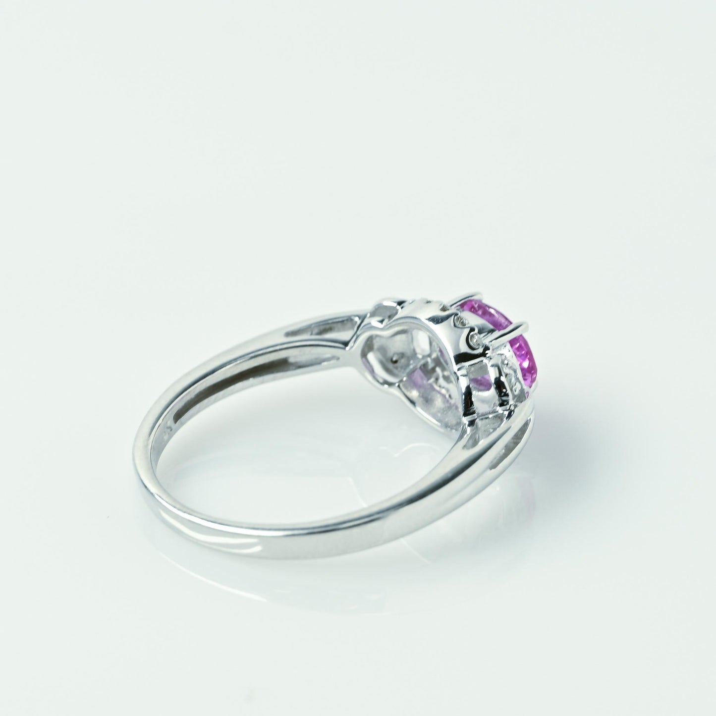 Pink Sapphire Oval & Diamond East-West Set 18k White Gold Ring