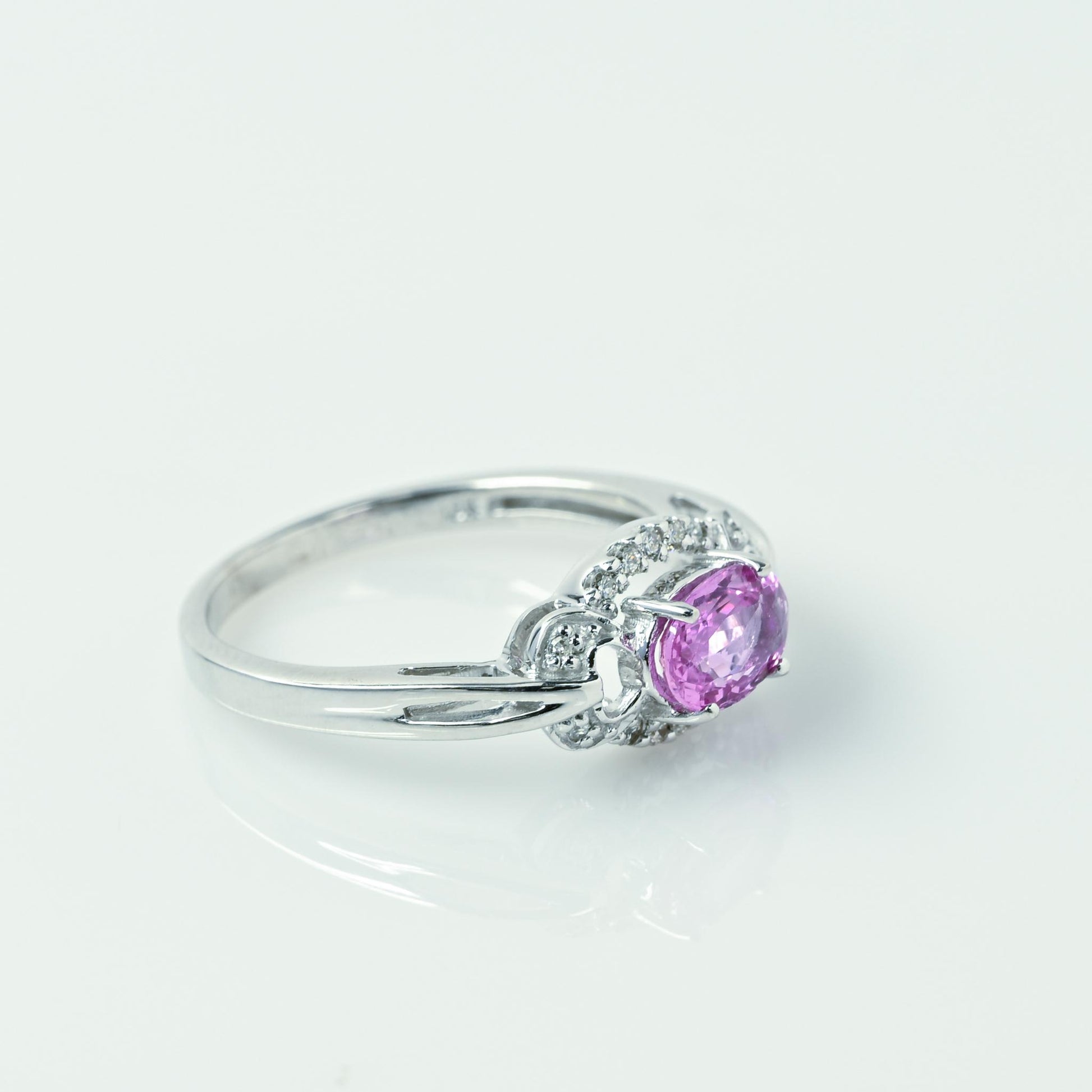 Pink Sapphire Oval & Diamond East-West Set 18k White Gold Ring