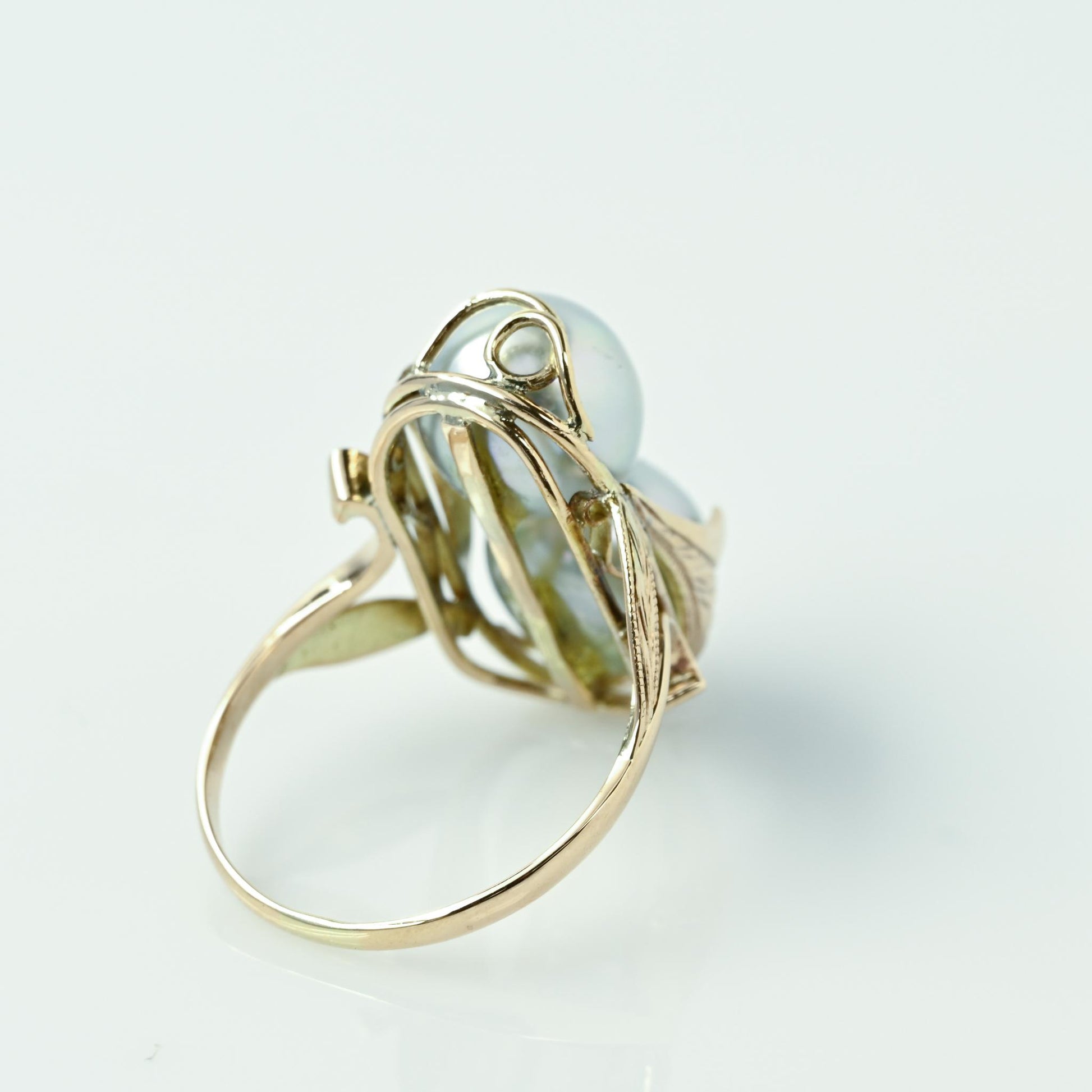 Double Blueish Gray Pearl 14k Yellow Gold Ring