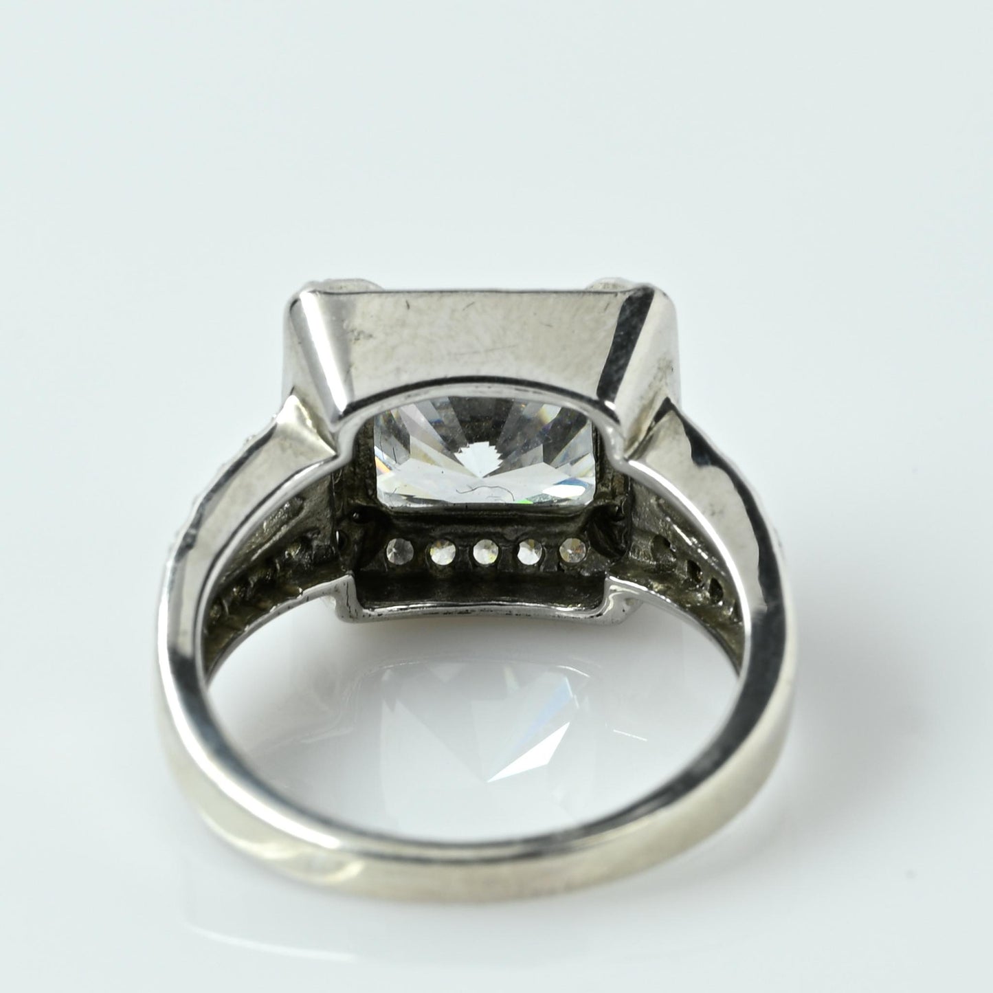 Square CZ Halo Sterling Silver Ring