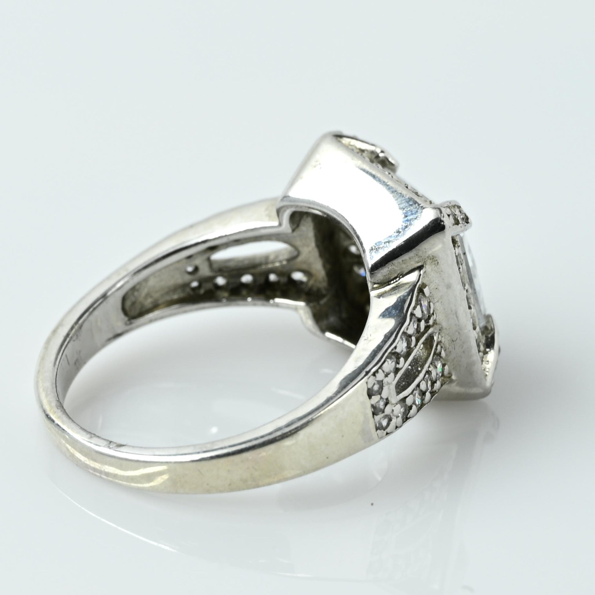 Square CZ Halo Sterling Silver Ring