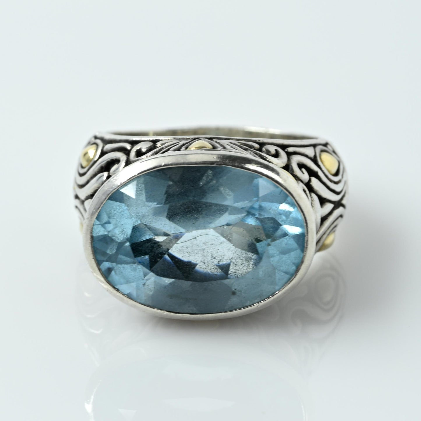 Blue Topaz Oval 18k Gold & Sterling Silver Ring