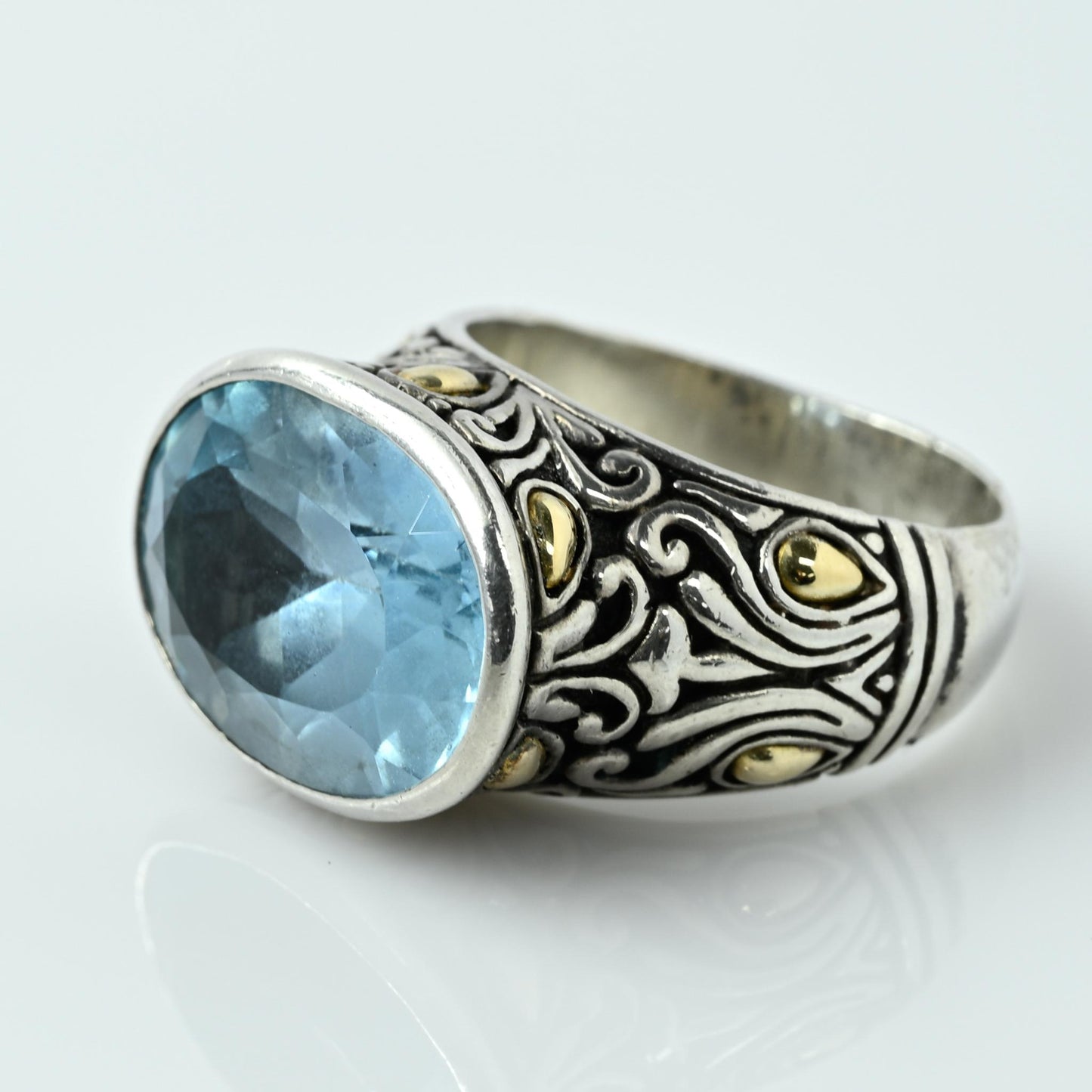 Blue Topaz Oval 18k Gold & Sterling Silver Ring