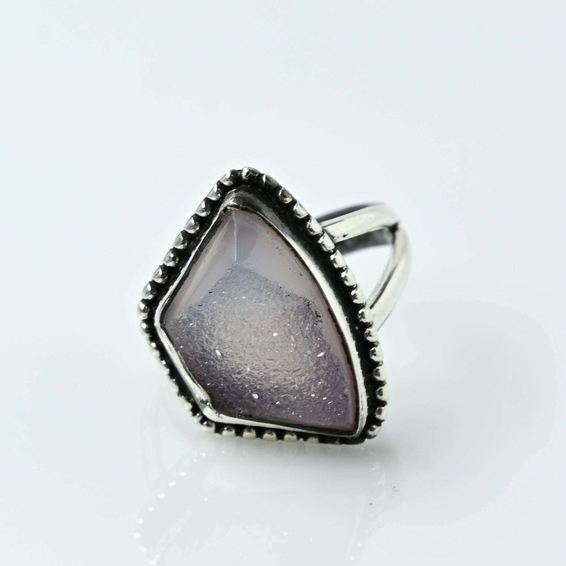 Purple Druzy Quartz Asymmetrical Sterling Silver Ring