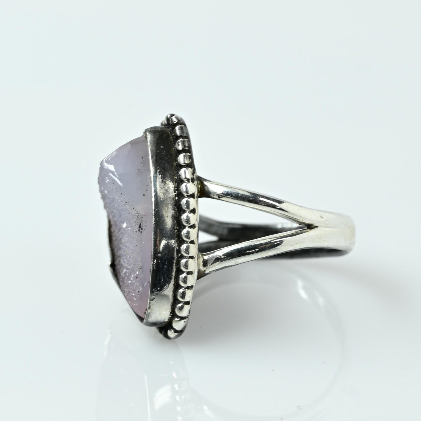 Purple Druzy Quartz Asymmetrical Sterling Silver Ring