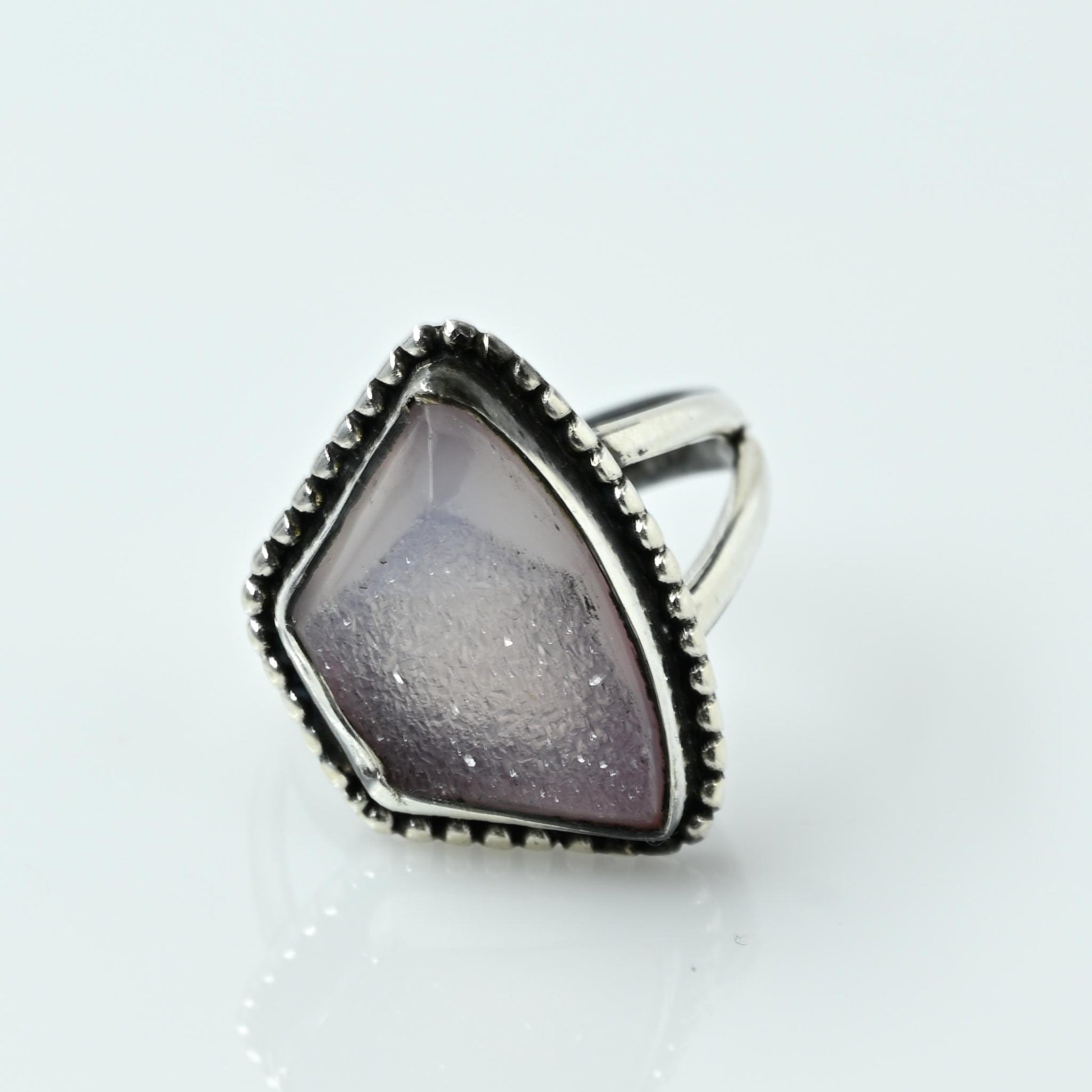 Purple Druzy Quartz Asymmetrical Sterling Silver Ring