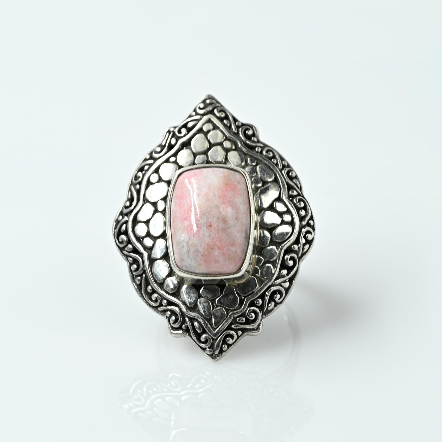 Bali Rhodochrosite Pink Gemstone Sterling Silver Ring