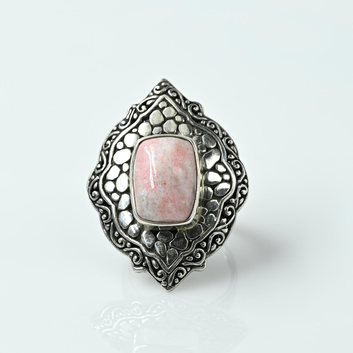 Bali Rhodochrosite Pink Gemstone Sterling Silver Ring