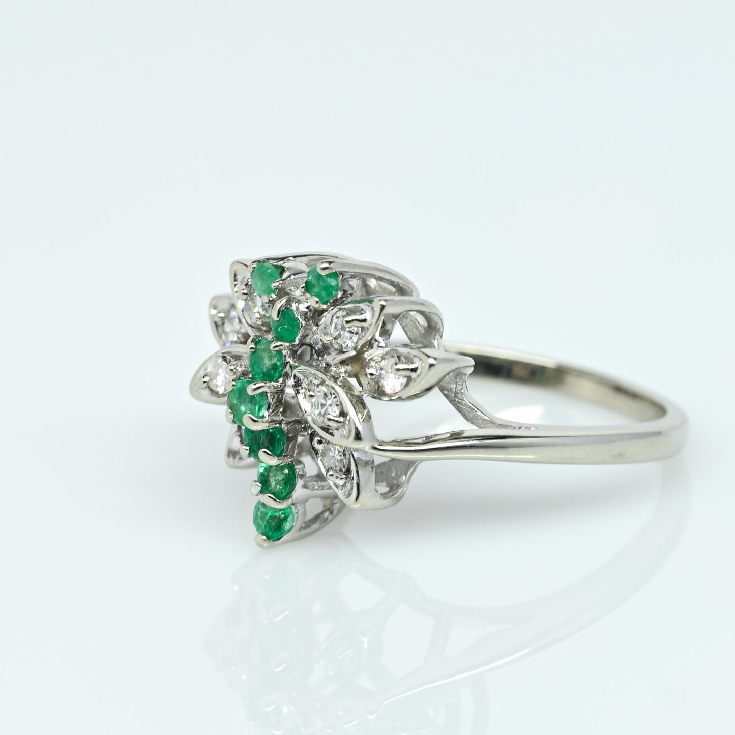 Emerald & Diamond Cluster Butterfly Cluster 14k White Gold Ring