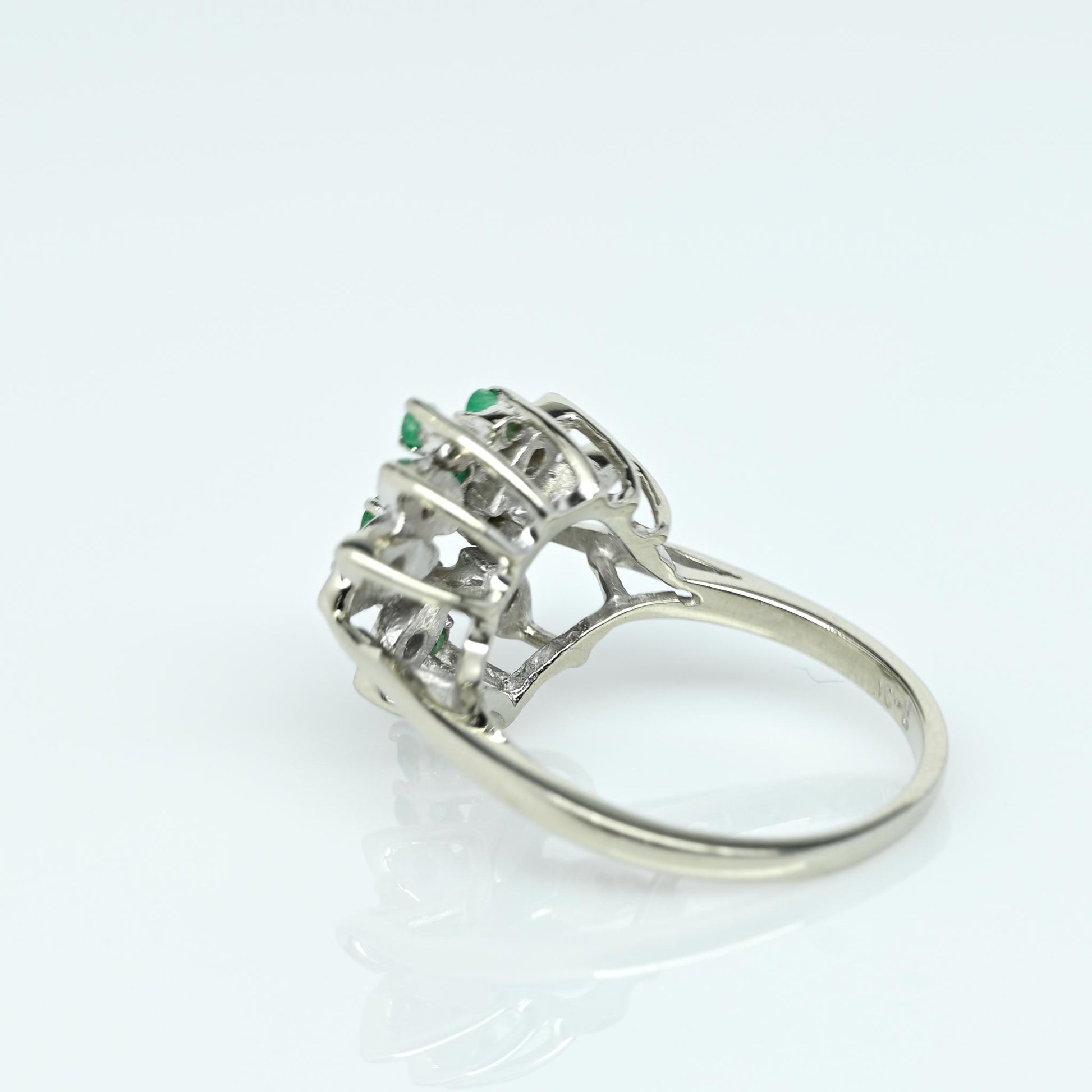 Emerald & Diamond Cluster Butterfly Cluster 14k White Gold Ring