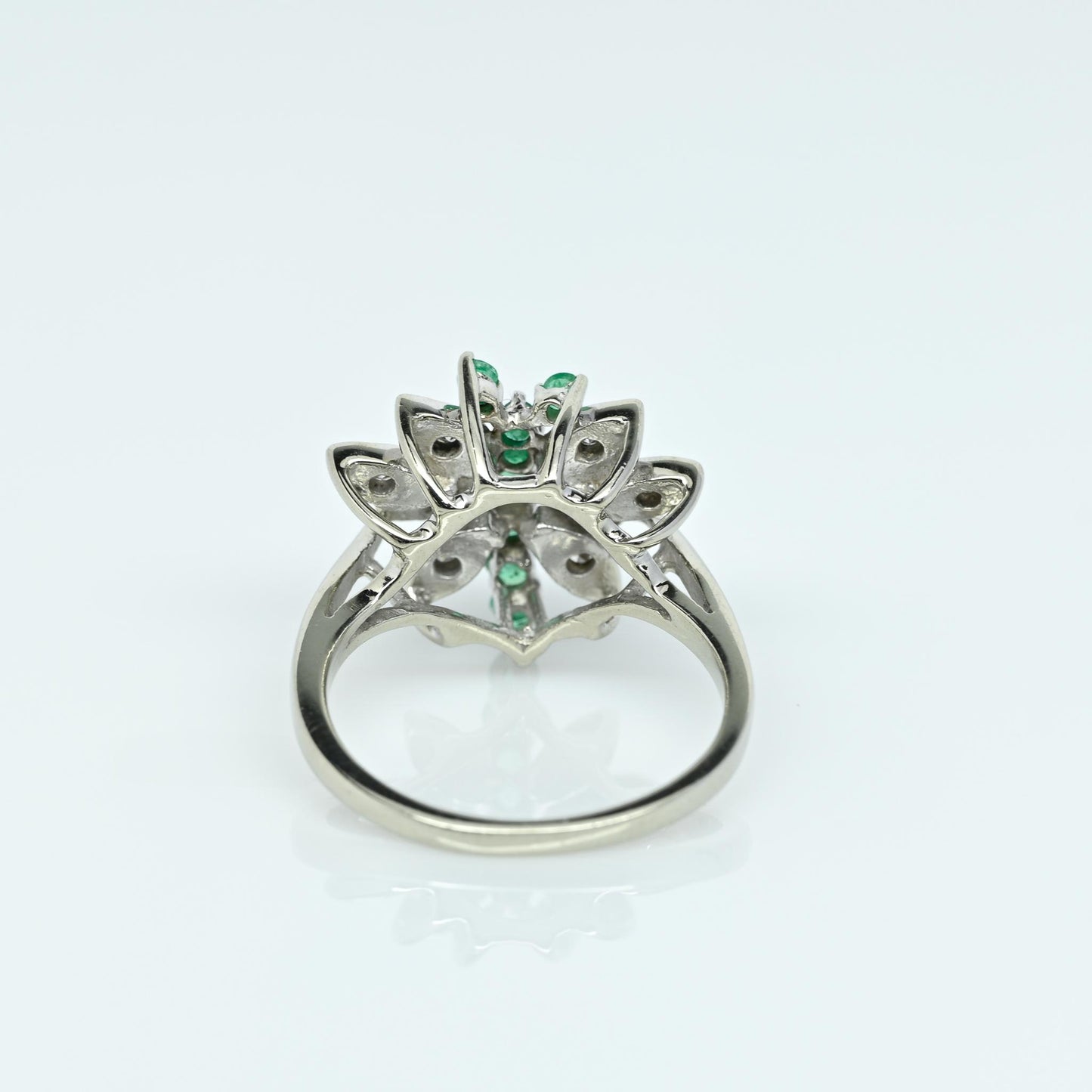 Emerald & Diamond Cluster Butterfly Cluster 14k White Gold Ring