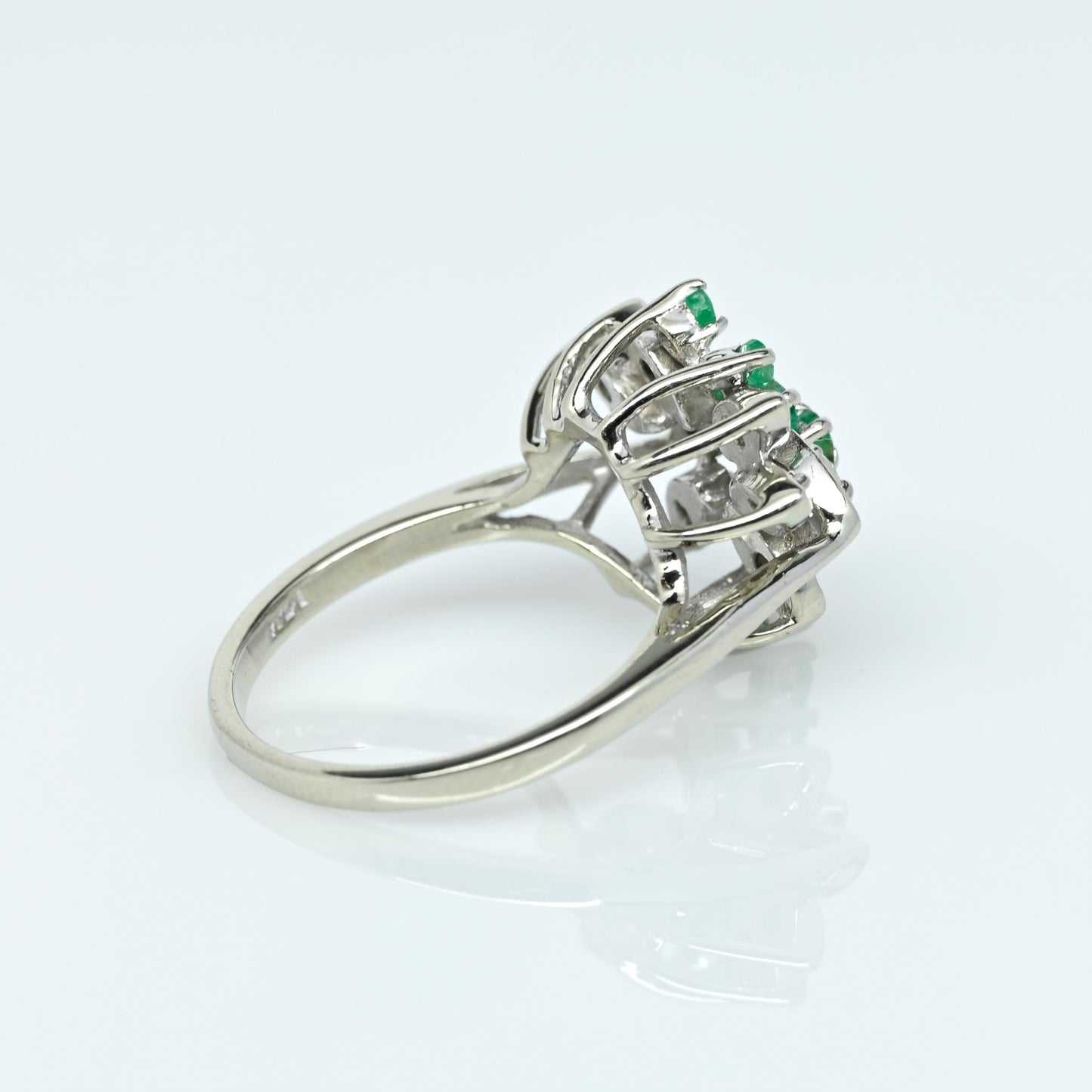 Emerald & Diamond Cluster Butterfly Cluster 14k White Gold Ring