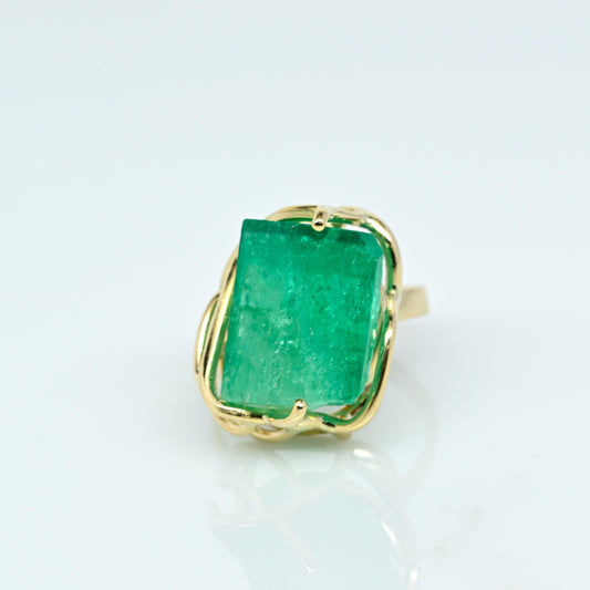 Natural Rough Emerald Crystal 18k Yellow Gold Ring