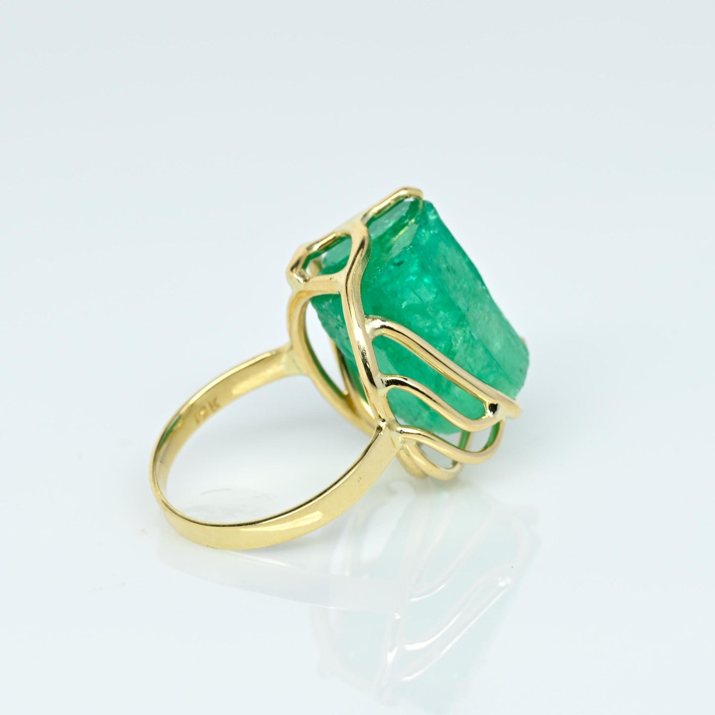 Natural Rough Emerald Crystal 18k Yellow Gold Ring