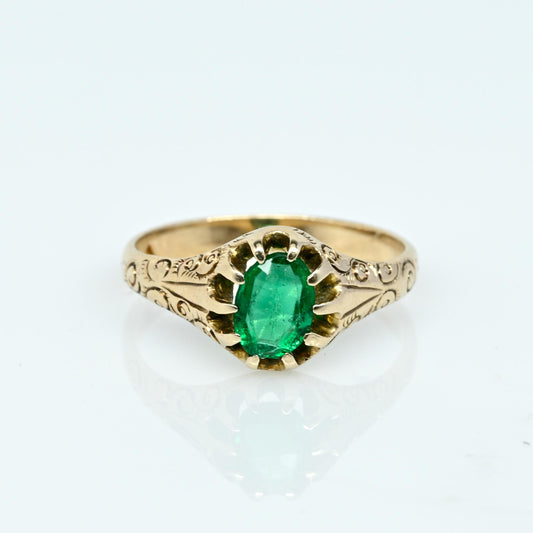 Victorian Green Glass Yellow Gold Solitaire Ring