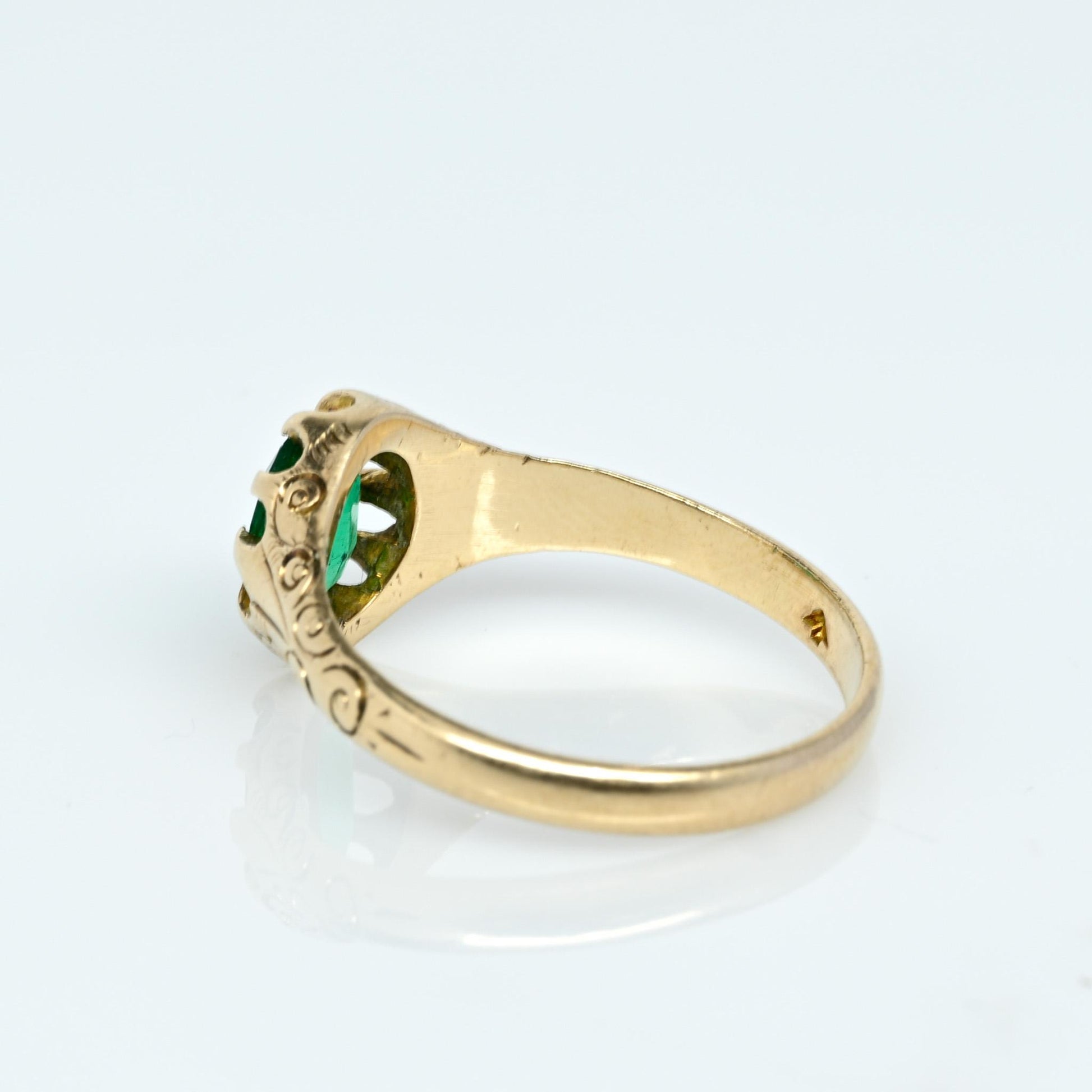 Victorian Green Glass Yellow Gold Solitaire Ring