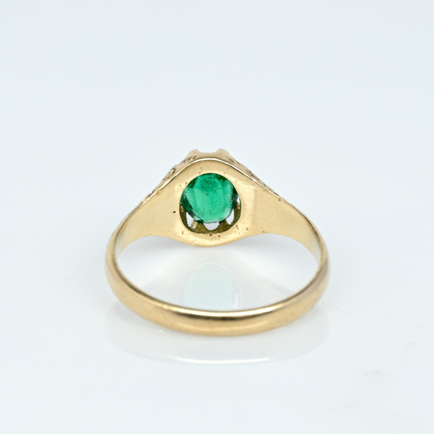 Victorian Green Glass Yellow Gold Solitaire Ring