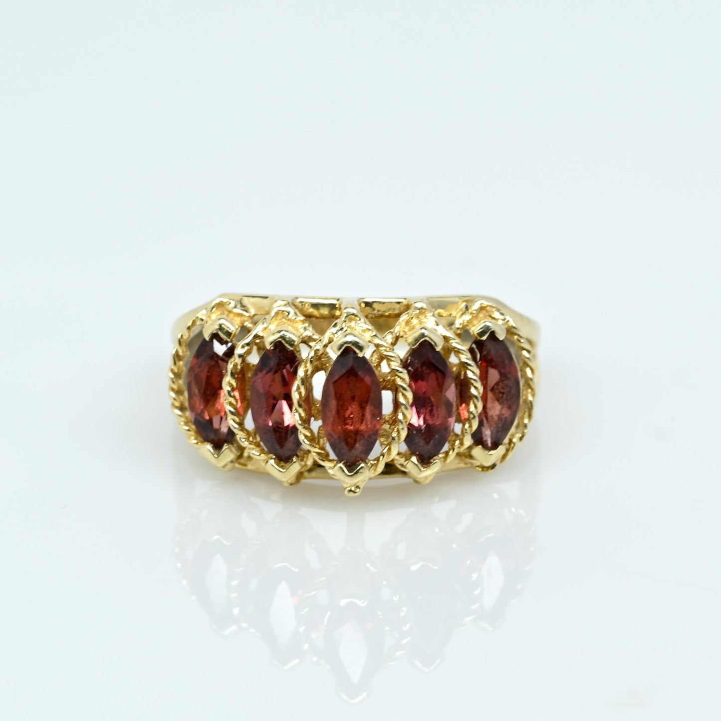 5 Garnet Marquise 14k Yellow Gold Ring