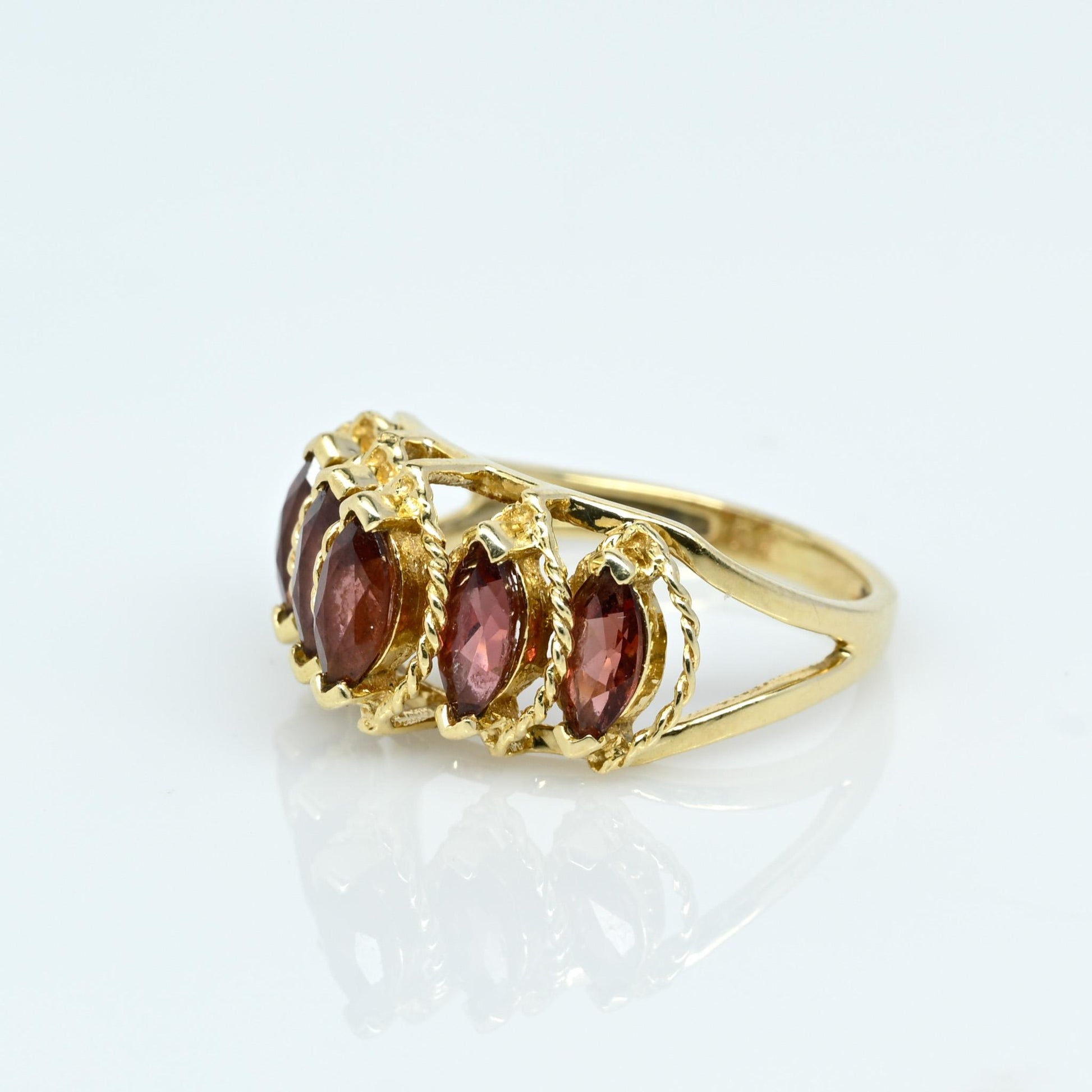 5 Garnet Marquise 14k Yellow Gold Ring