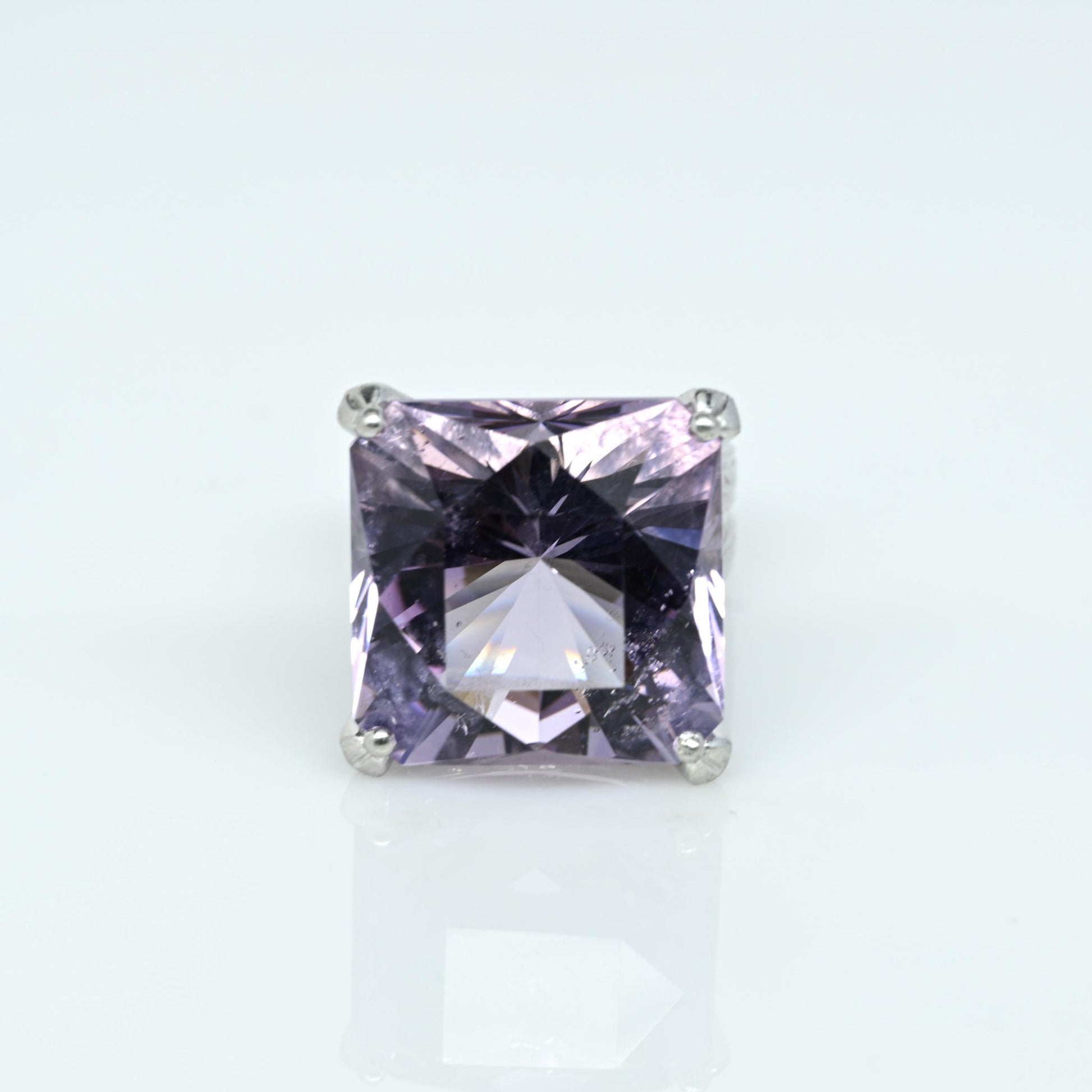 Impressive Fancy Cut Amethyst & Diamond Engraved Platinum Ring