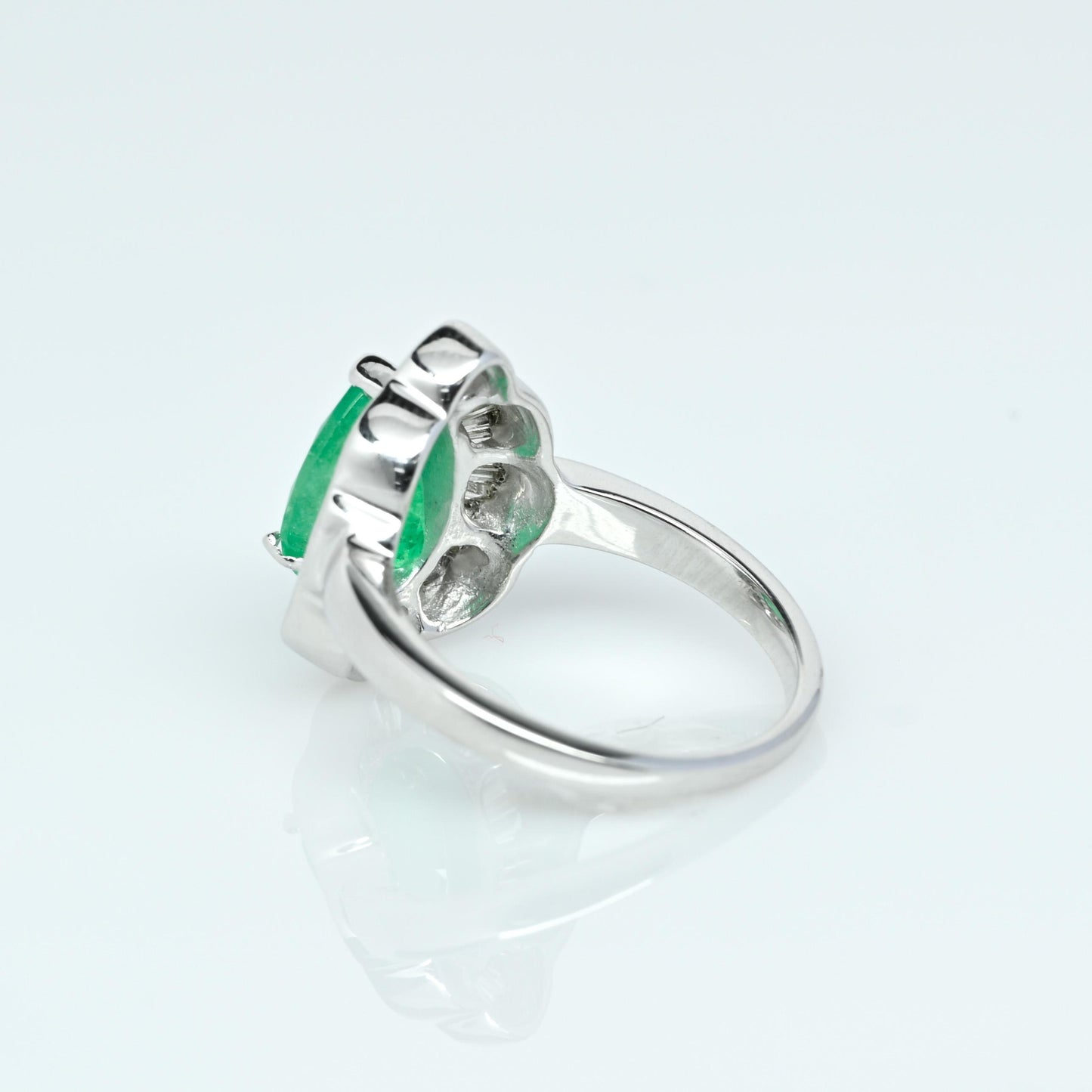 Emerald Pear Diamond Baguette Ballerina Ring 14 White Gold