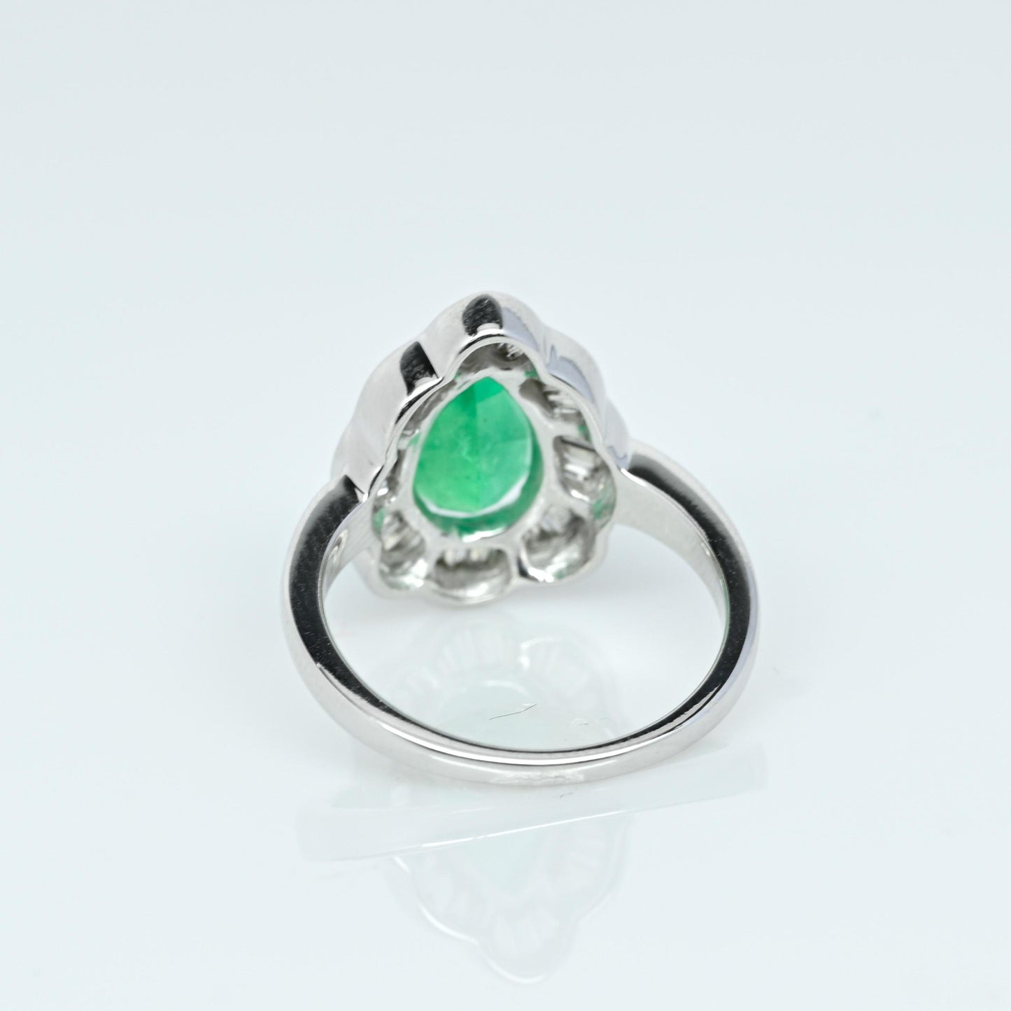 Emerald Pear Diamond Baguette Ballerina Ring 14 White Gold