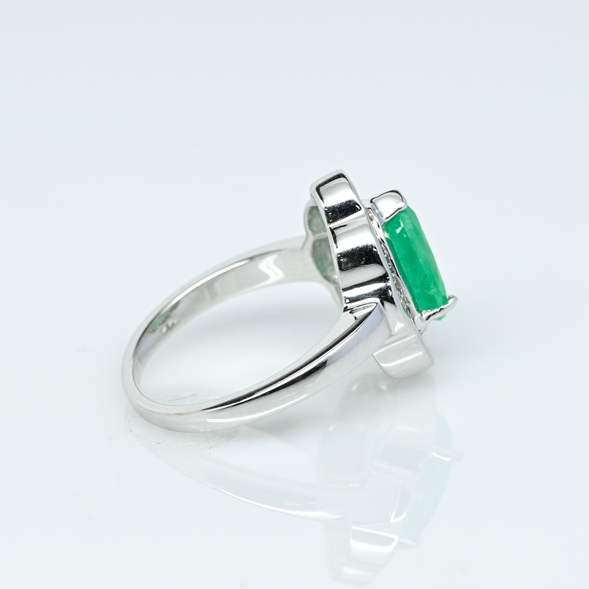 Emerald Pear Diamond Baguette Ballerina Ring 14 White Gold