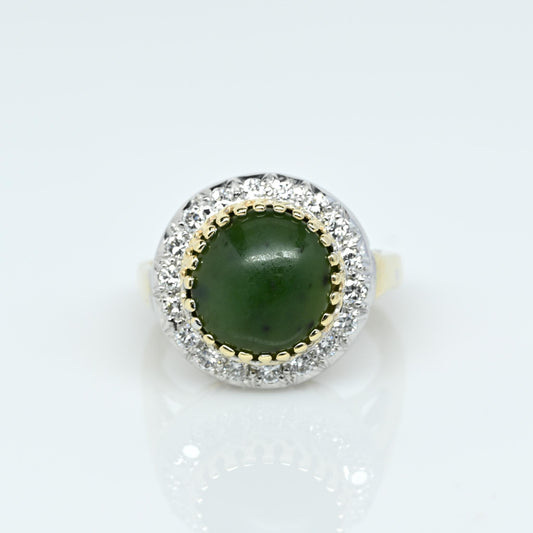 Jade & Diamond 14K Yellow Gold Ring