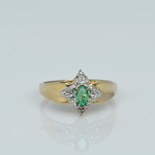 Emerald Oval & Diamond Cluster Yellow Gold Ring