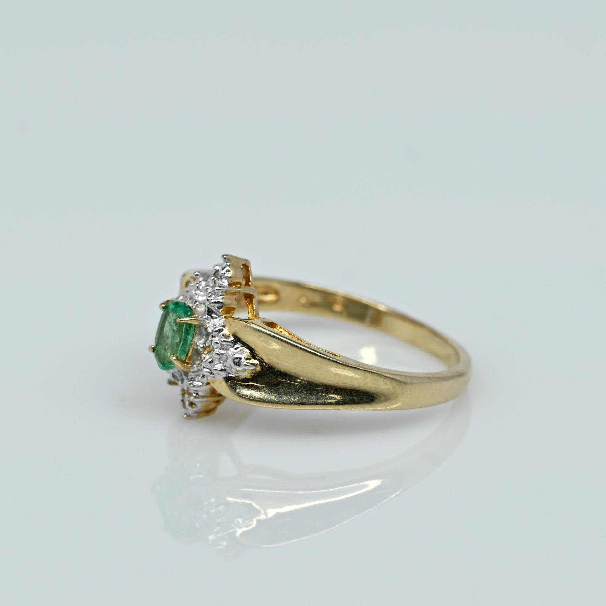 Emerald Oval & Diamond Cluster Yellow Gold Ring