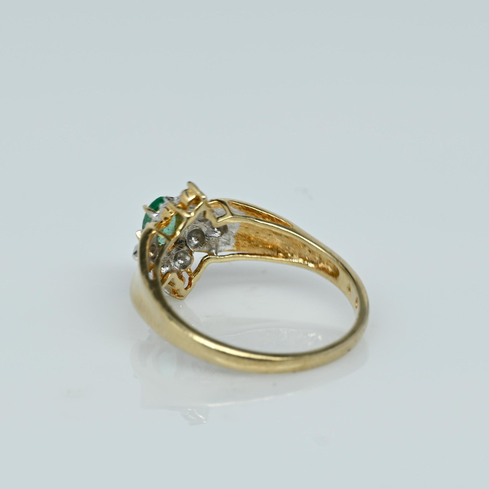 Emerald Oval & Diamond Cluster Yellow Gold Ring