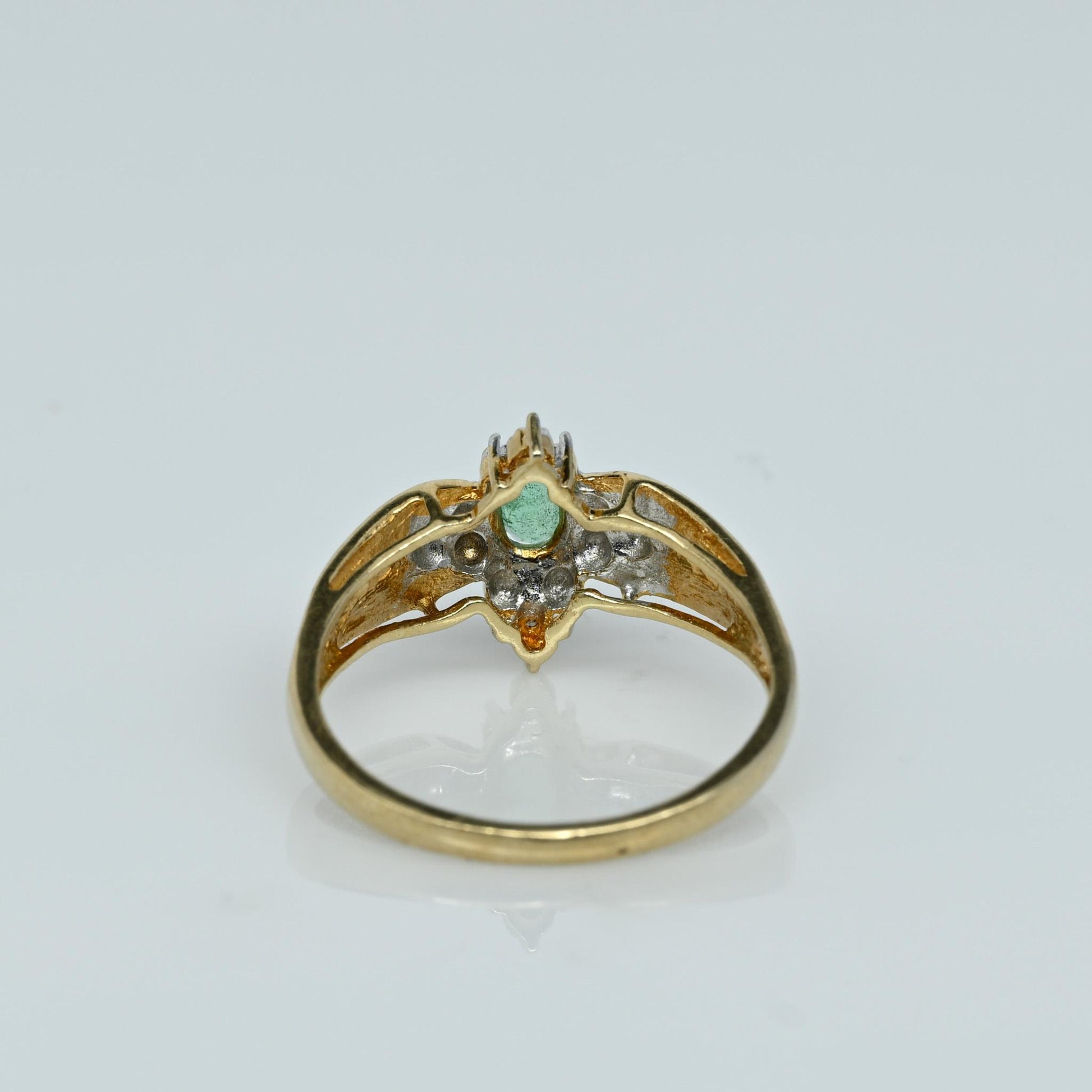 Emerald Oval & Diamond Cluster Yellow Gold Ring