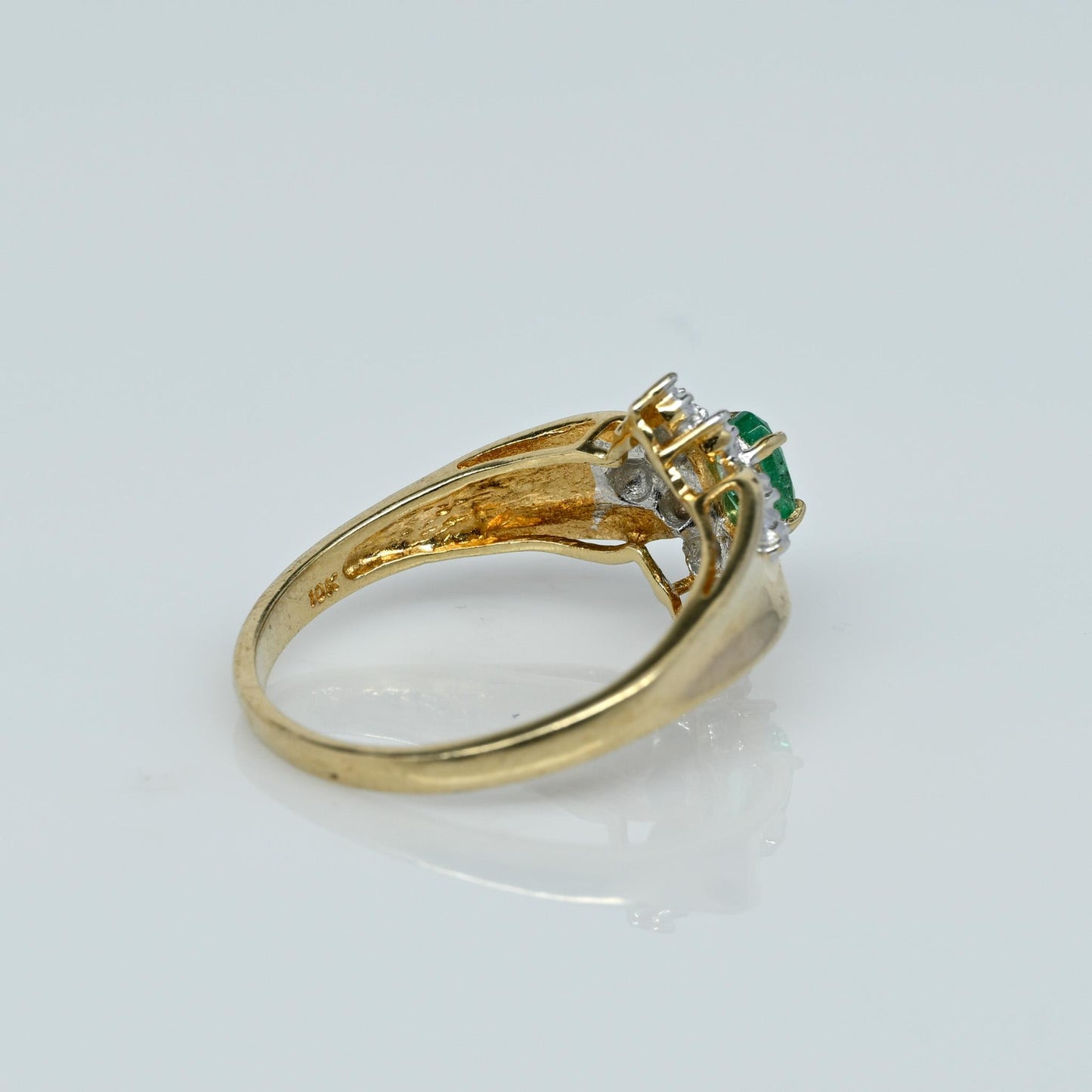 Emerald Oval & Diamond Cluster Yellow Gold Ring