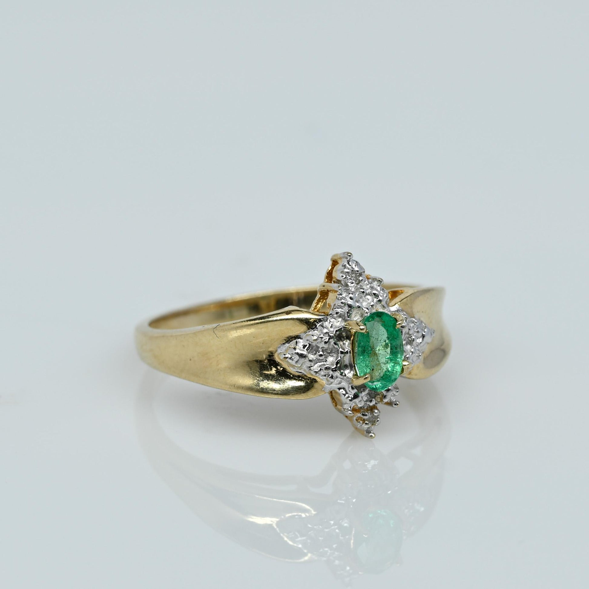 Emerald Oval & Diamond Cluster Yellow Gold Ring