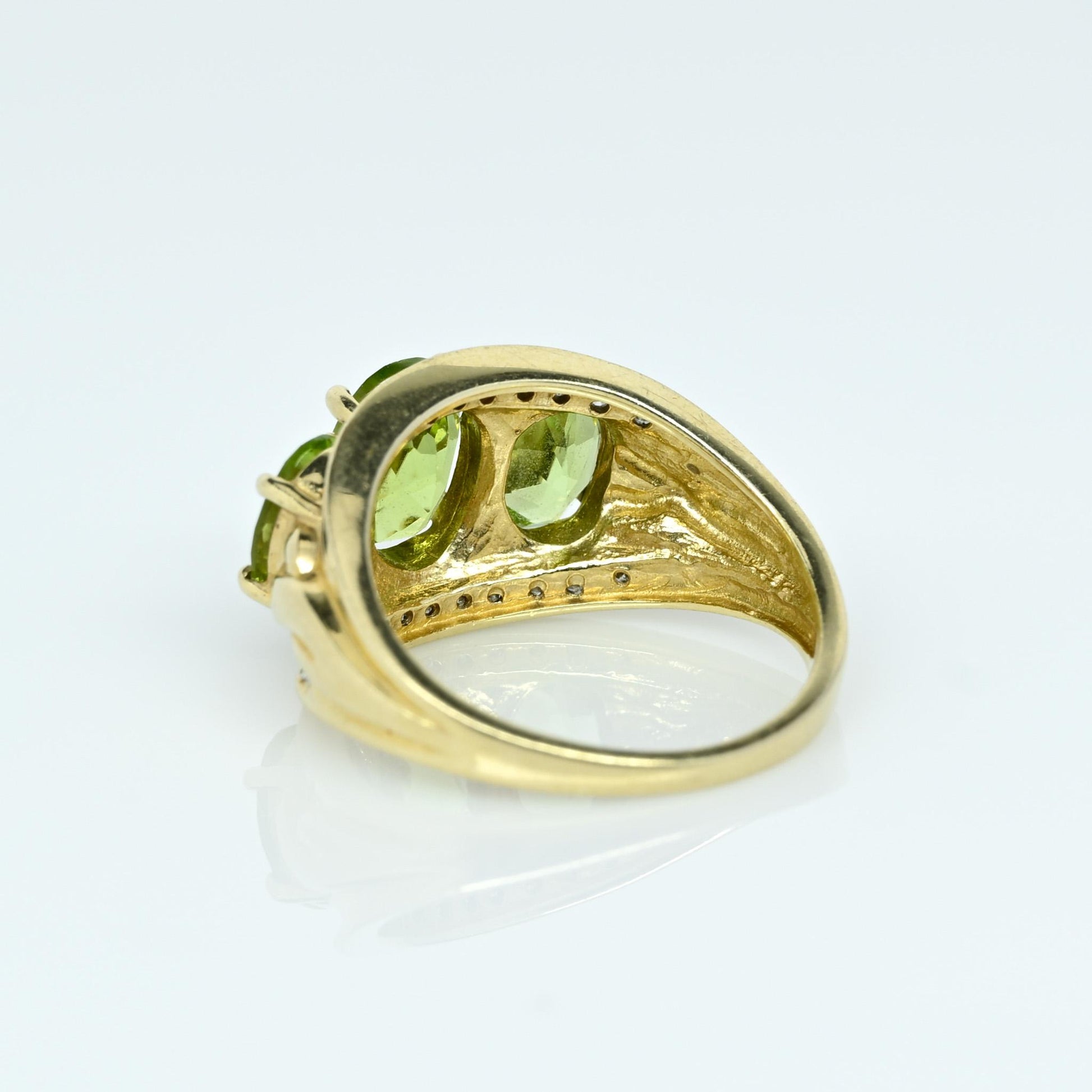 3 Oval Peridot & Diamond 10K Yellow Gold Ring