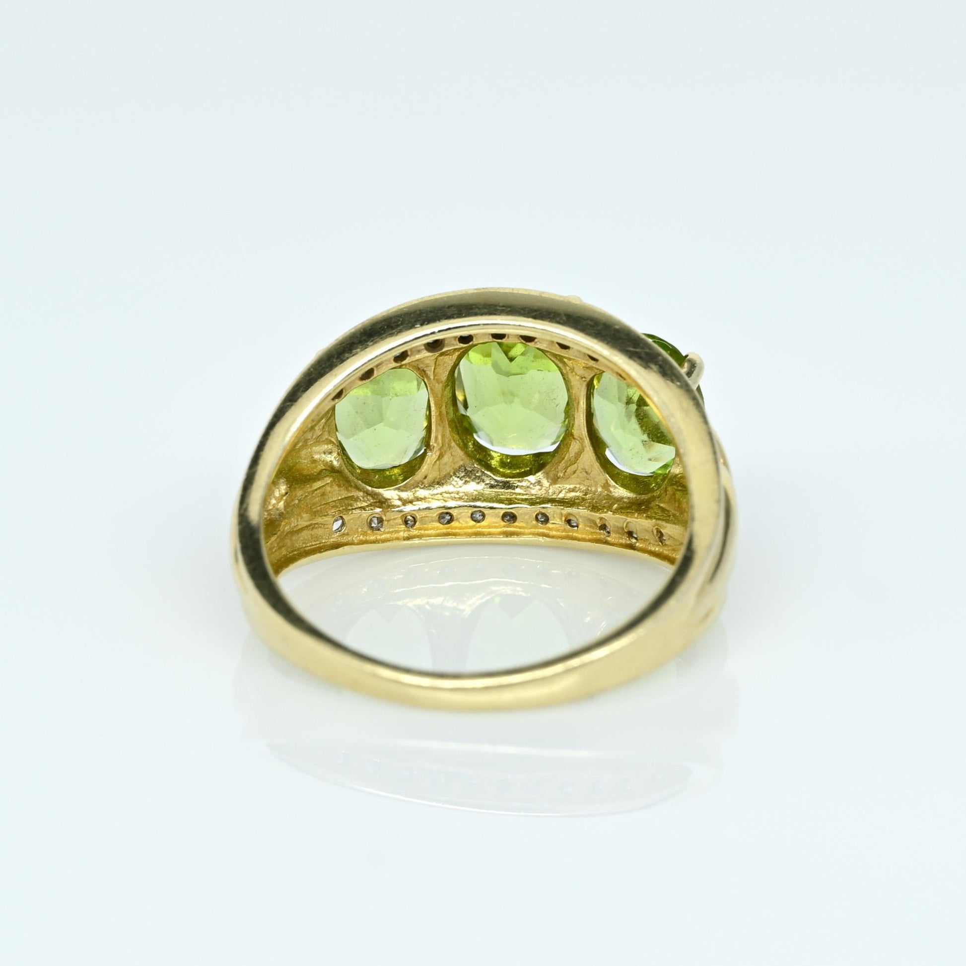 3 Oval Peridot & Diamond 10K Yellow Gold Ring