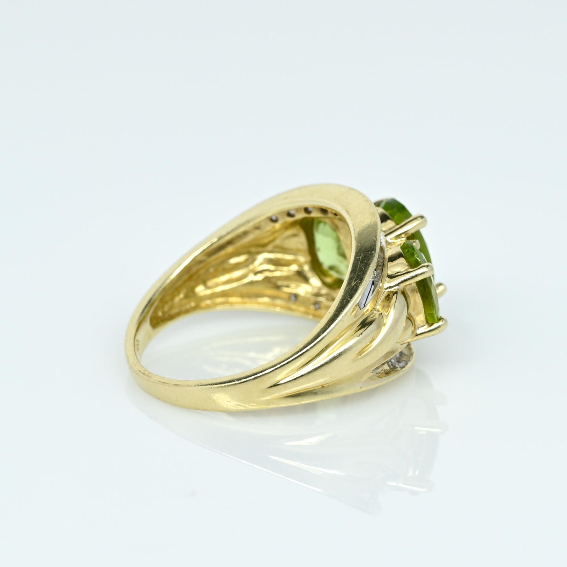 3 Oval Peridot & Diamond 10K Yellow Gold Ring