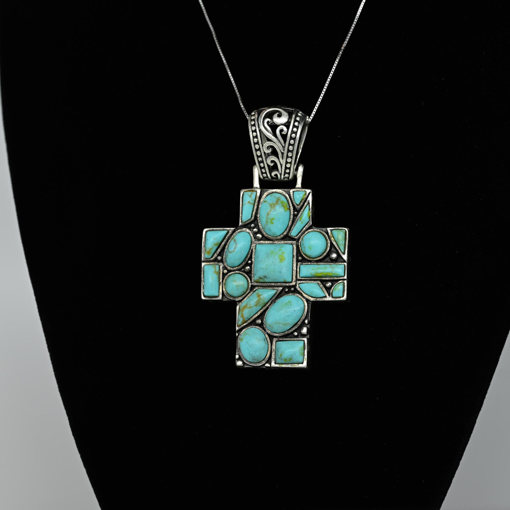 Turquoise Mosaic Sterling Silver Cross