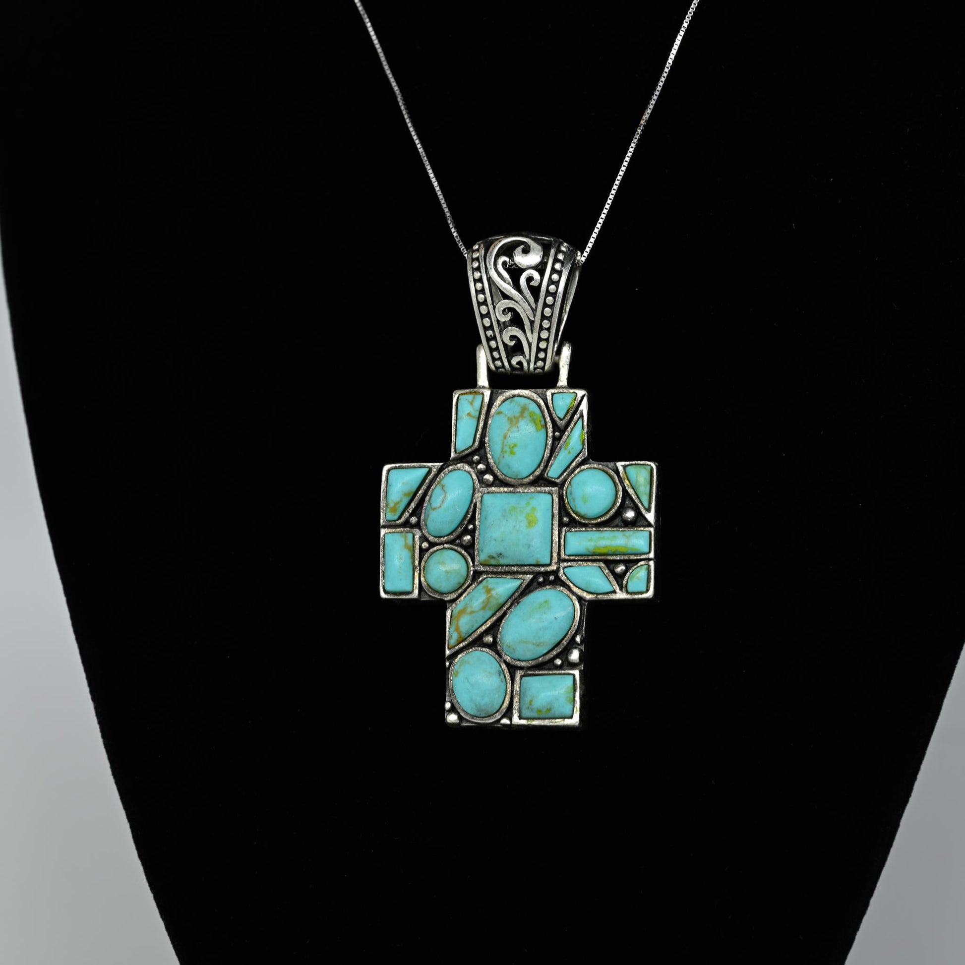 Turquoise Mosaic Sterling Silver Cross