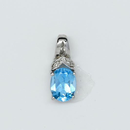 Blue Topaz Oval Diamond Accent White Gold Pendant