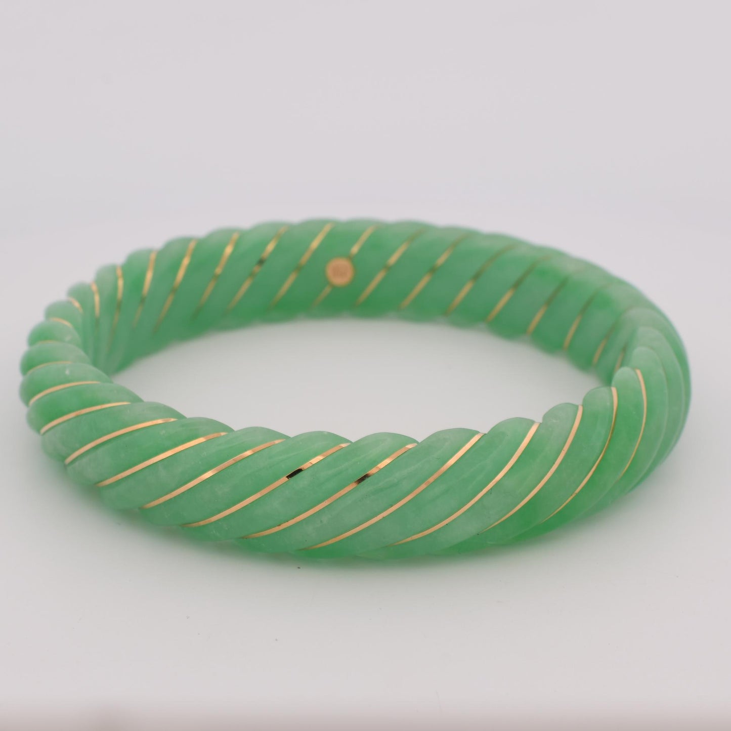 Carved Jade 14k Yellow Gold Accent Bangle Bracelet