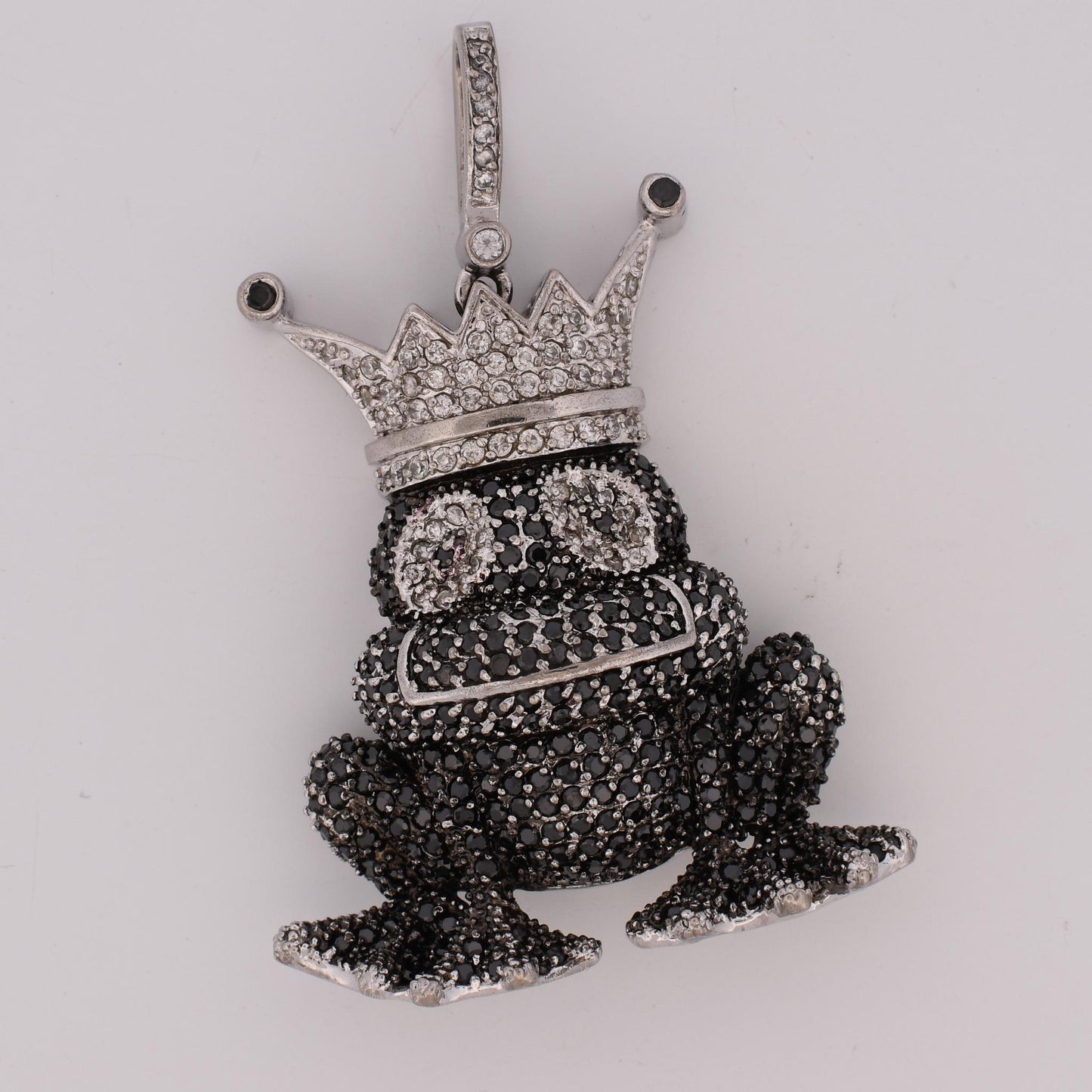 Frog Prince w Crown Pave Sterling Silver "Bling" Pendant