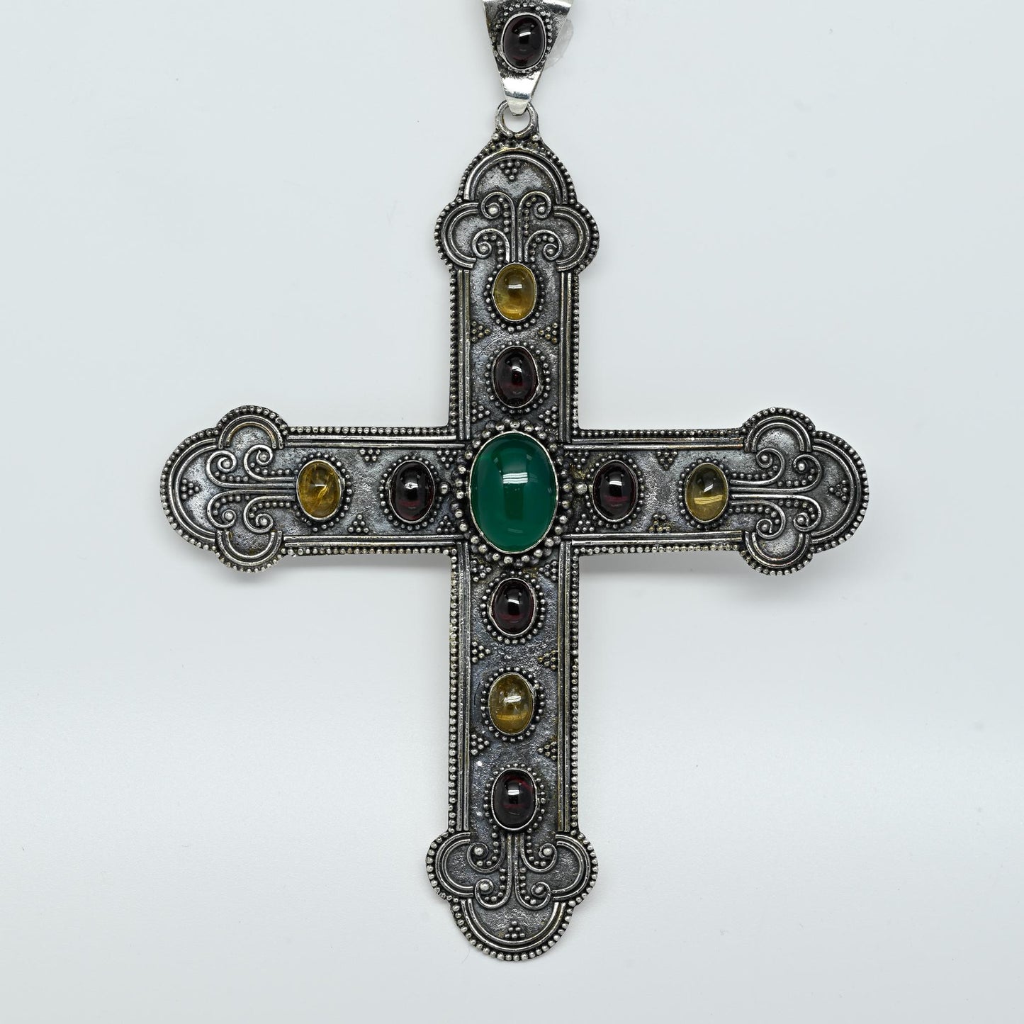 Large Gemstone Sterling Silver Cross Pendant