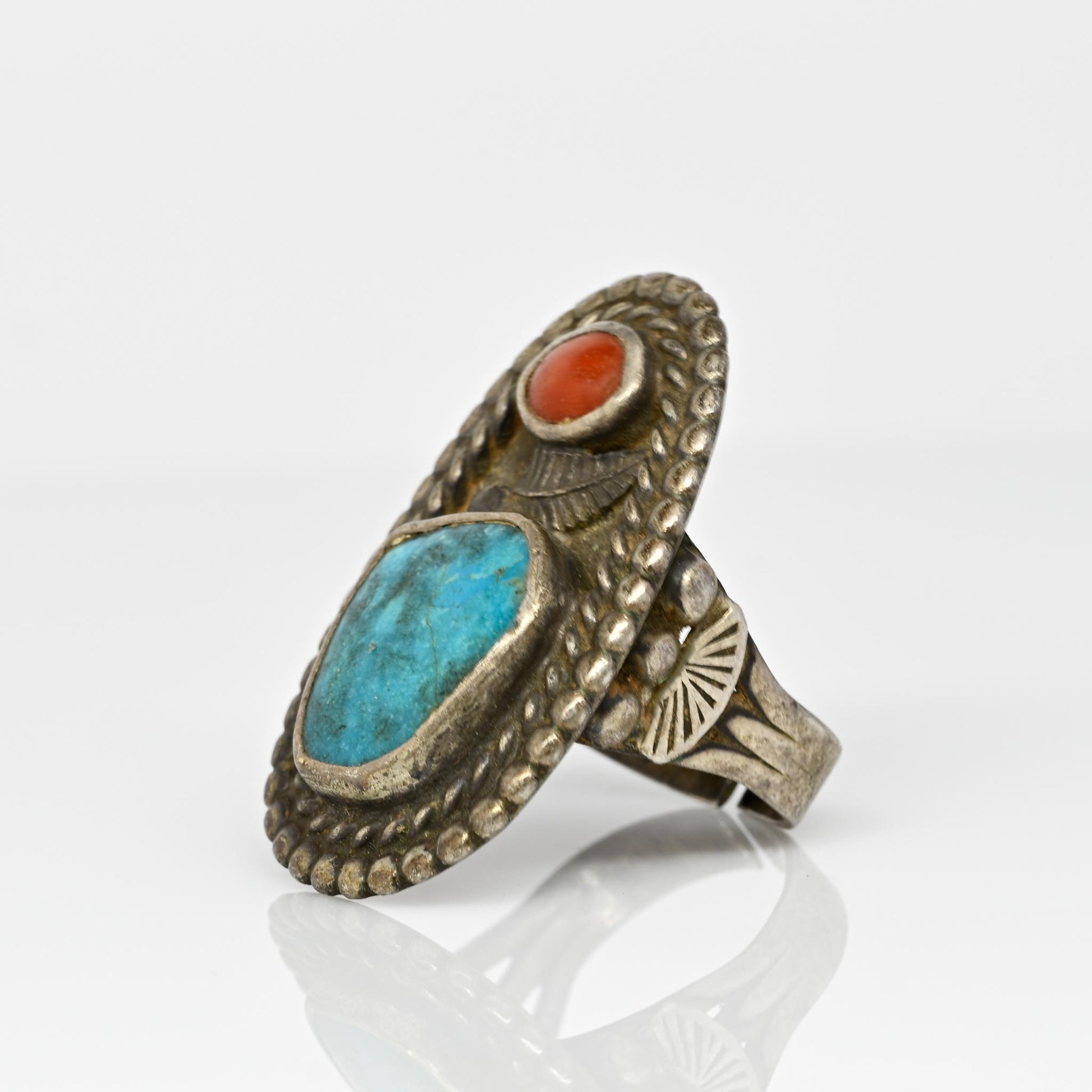 Red and Blue Turquoise Silver Ring