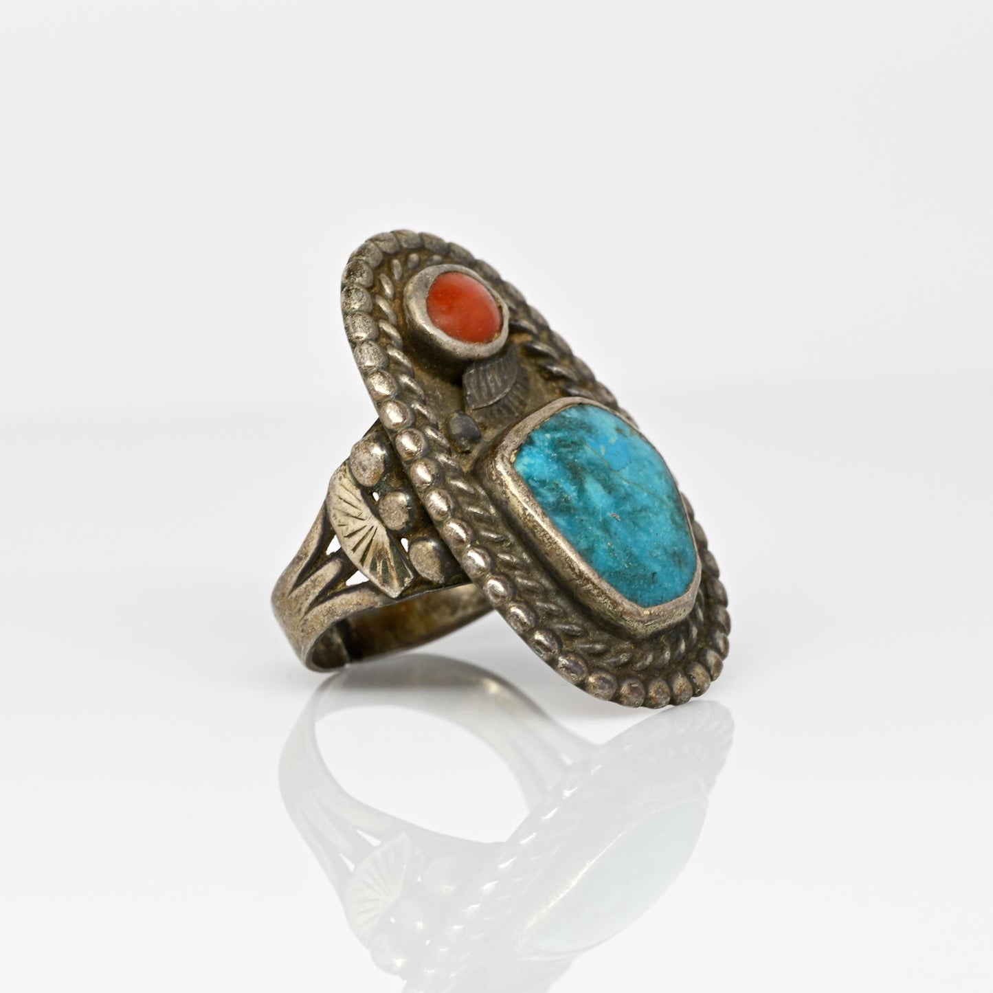 Red and Blue Turquoise Silver Ring