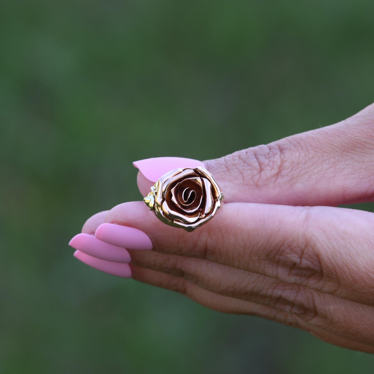 Rose Flower Ring Tri Tone 14K Yellow, Green, and Rose Gold