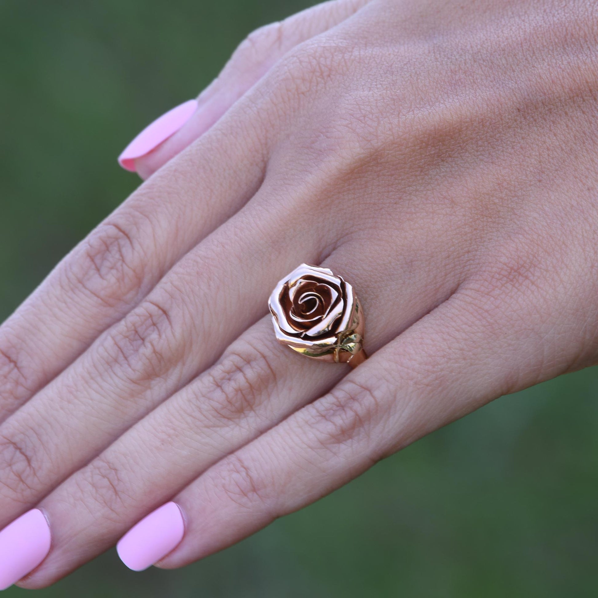 Rose Flower Ring Tri Tone 14K Yellow, Green, and Rose Gold