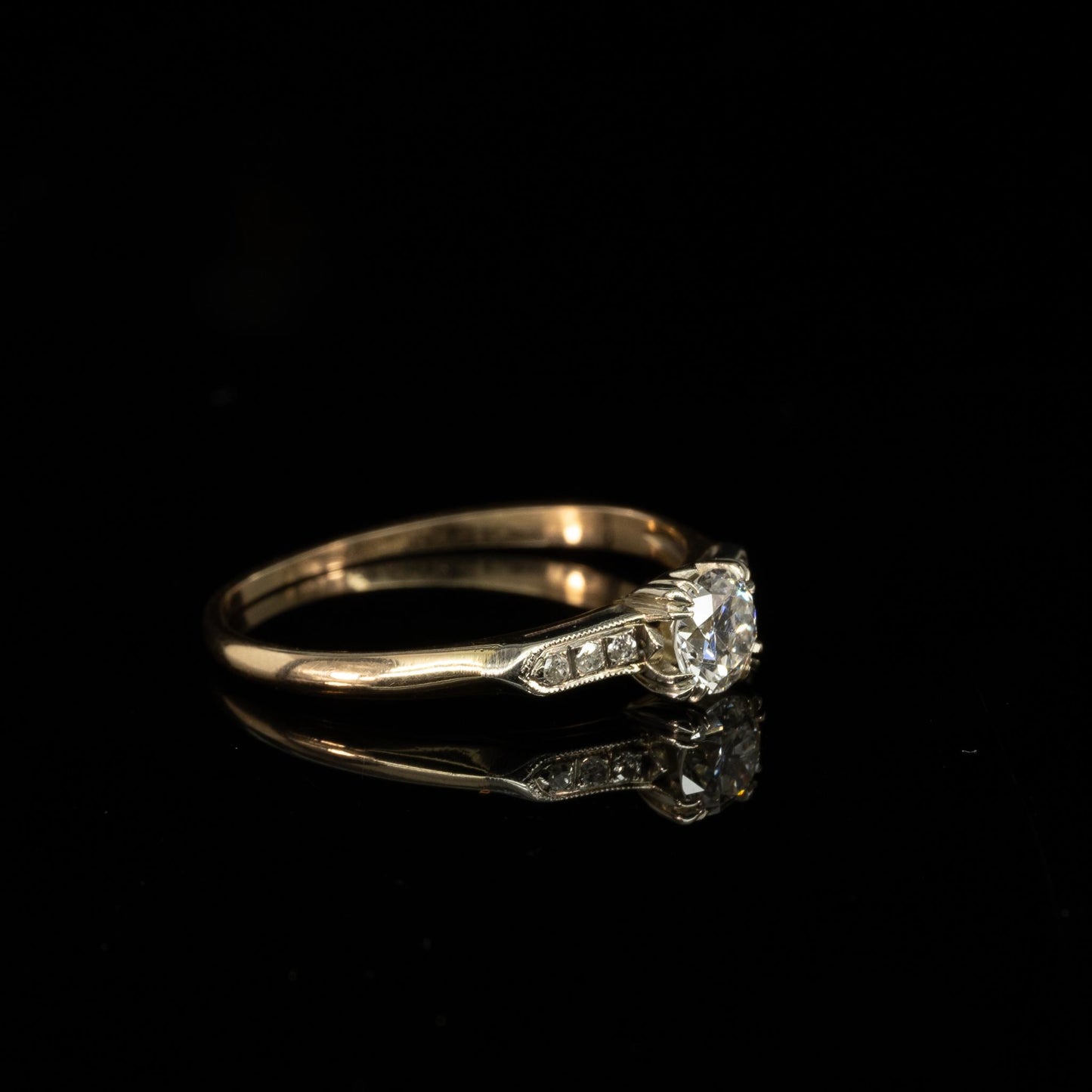 Retro 0.40ctw Old European Cut Diamond Engagement Ring 14k White & Yellow Gold