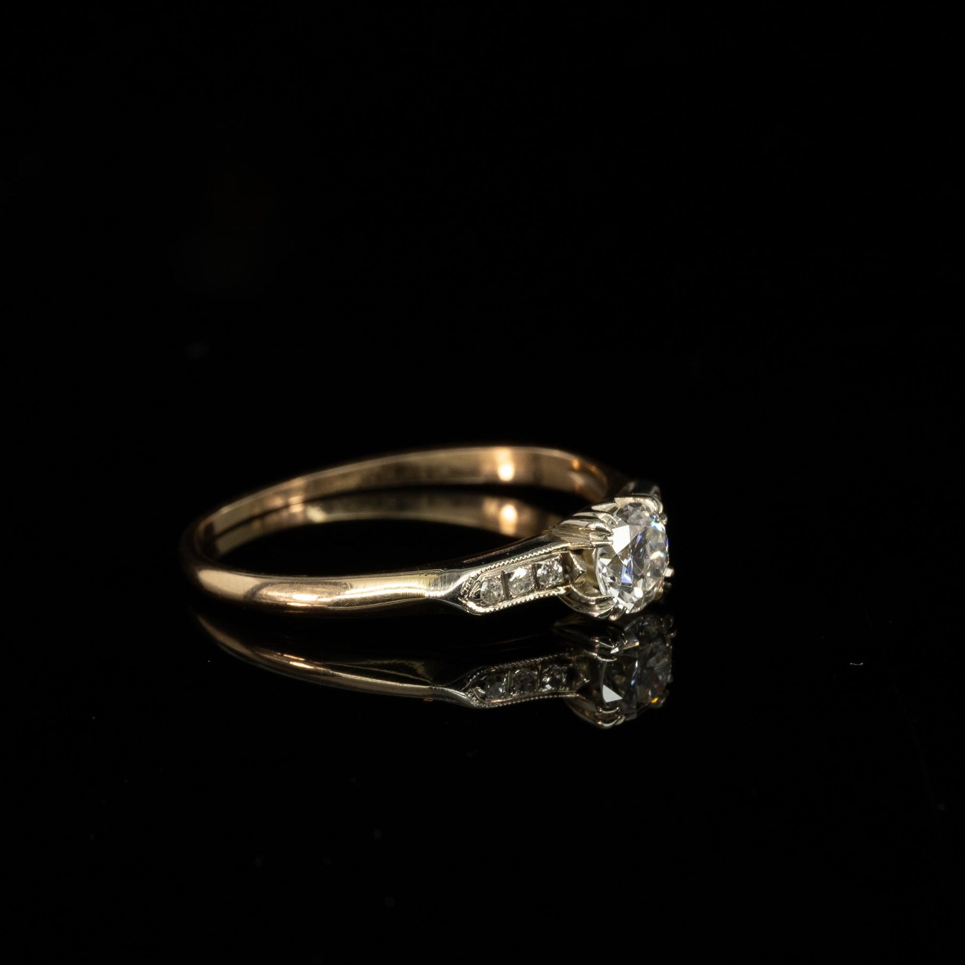 Retro 0.40ctw Old European Cut Diamond Engagement Ring 14k White & Yellow Gold